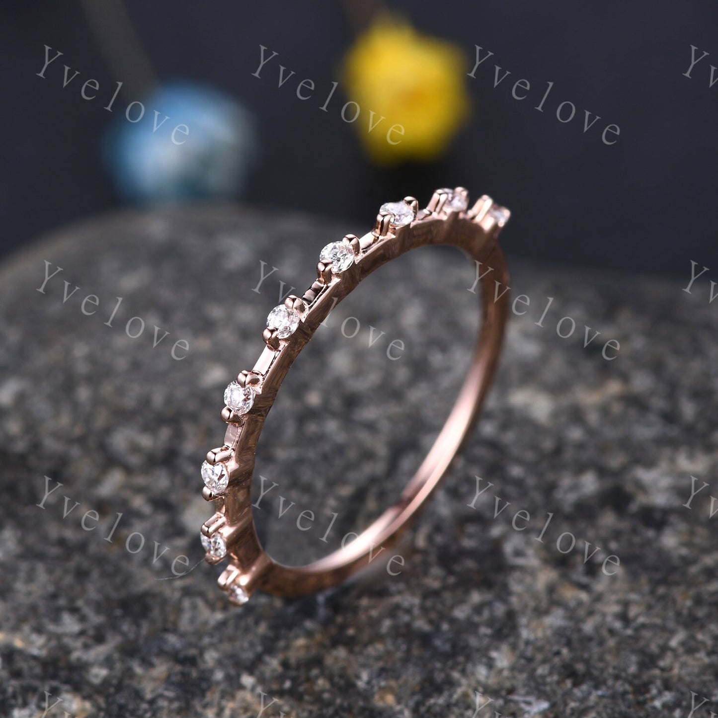 Dainty Diamond Wedding Band Half Eternity 14k Rose Gold Wedding Ring Stacking Matching Band For Women Real Diamond Anniversary Gift For Her