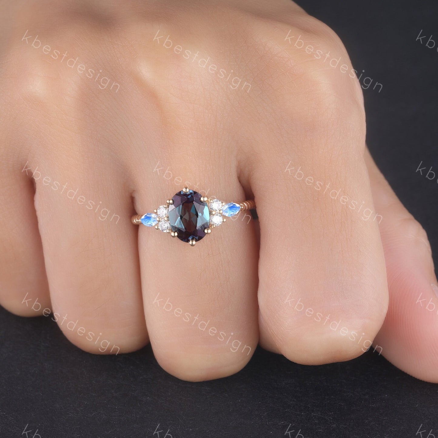 14K gold ring Alexandrite ring for women vintage Alexandrite engagement ring marquise cut Moonstone ring Unique twist wedding band