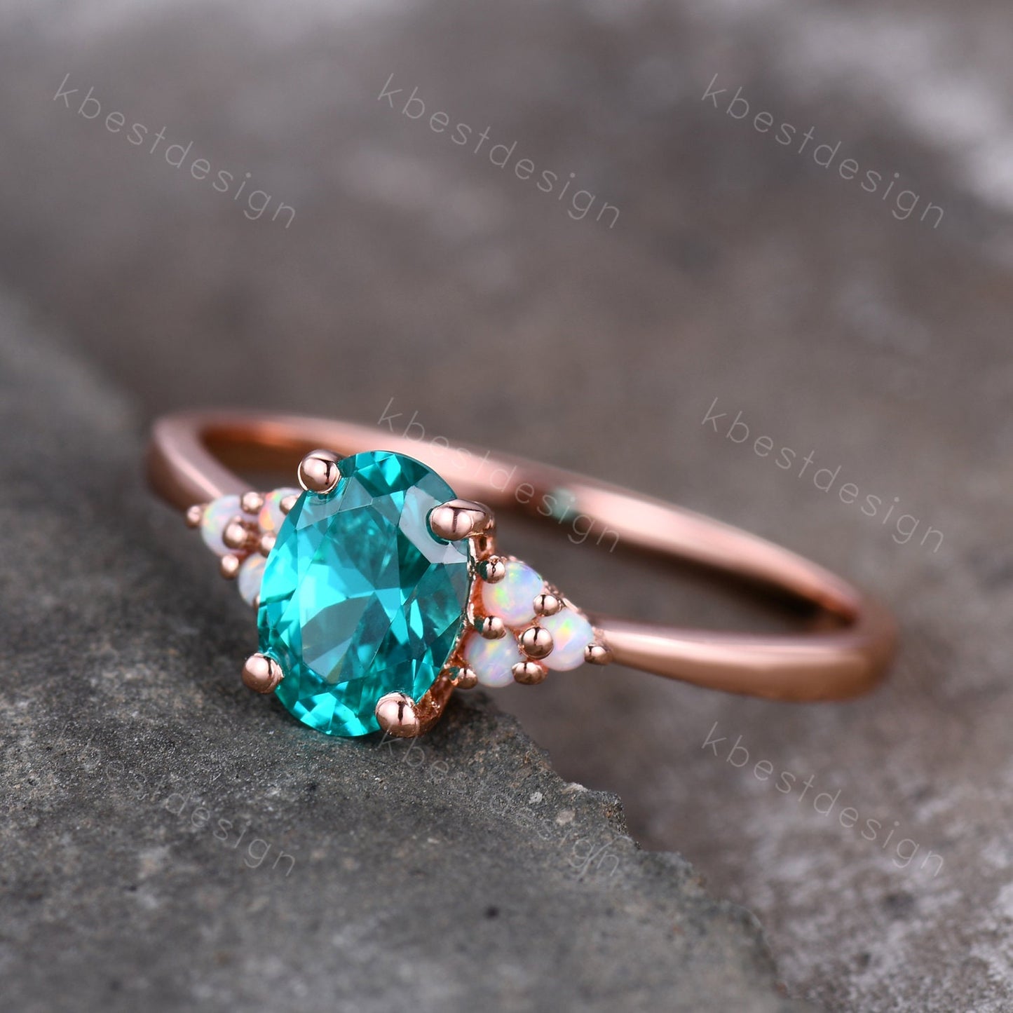 Unique Garnet Engagement Ring / Garnet Opal Wedding Ring / Yttrium Aluminum Garnet Ring / Dainty Opal Cluster Bridal Promise Ring/Rose Gold