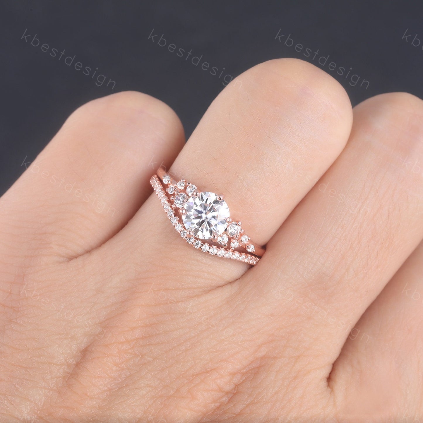 Round Engagement Ring, Rose Gold Wedding Rings, High Quality Cubic Zirconia Wedding Ring Set, Art Deco Wedding Ring, Bridal Promise Ring