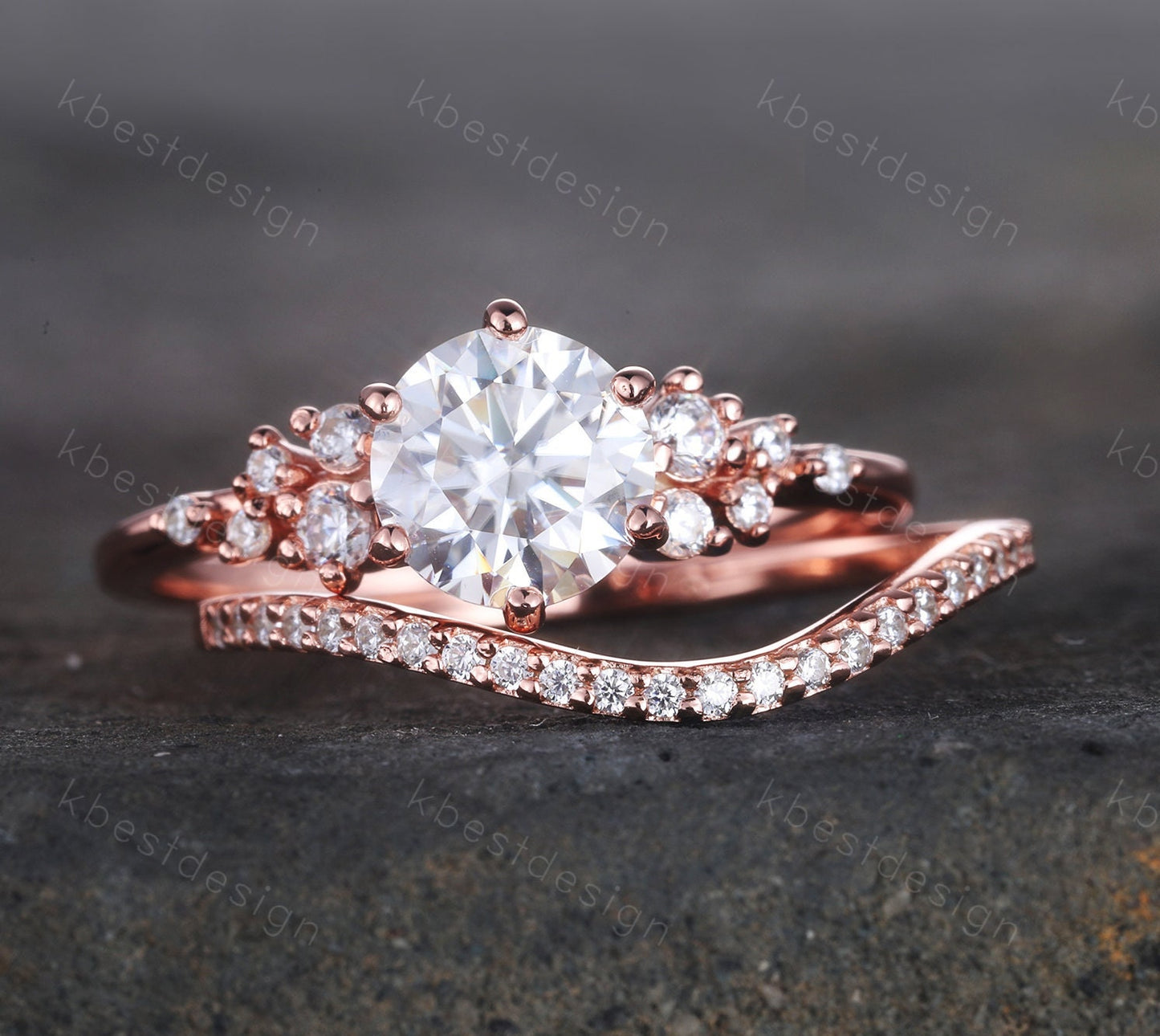 Round Engagement Ring, Rose Gold Wedding Rings, High Quality Cubic Zirconia Wedding Ring Set, Art Deco Wedding Ring, Bridal Promise Ring