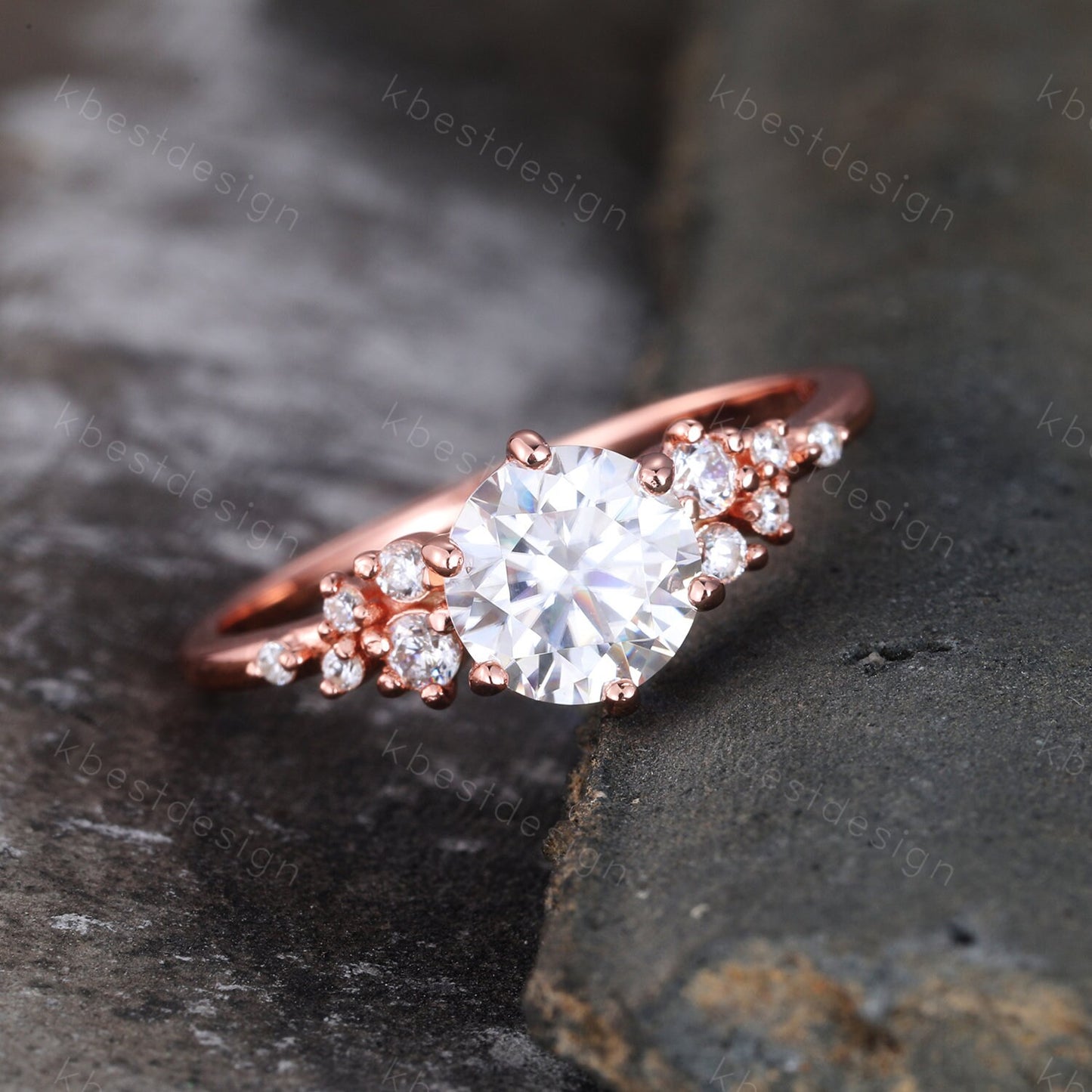 1 CT Brilliant Round Cut Engagement Ring, Unique Cluster Wedding Ring, Rose Gold CZ Engagement Ring, Promise Ring, Dainty Ring, Gift for Her