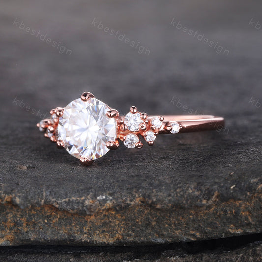 1 CT Brilliant Round Cut Engagement Ring, Unique Cluster Wedding Ring, Rose Gold CZ Engagement Ring, Promise Ring, Dainty Ring, Gift for Her