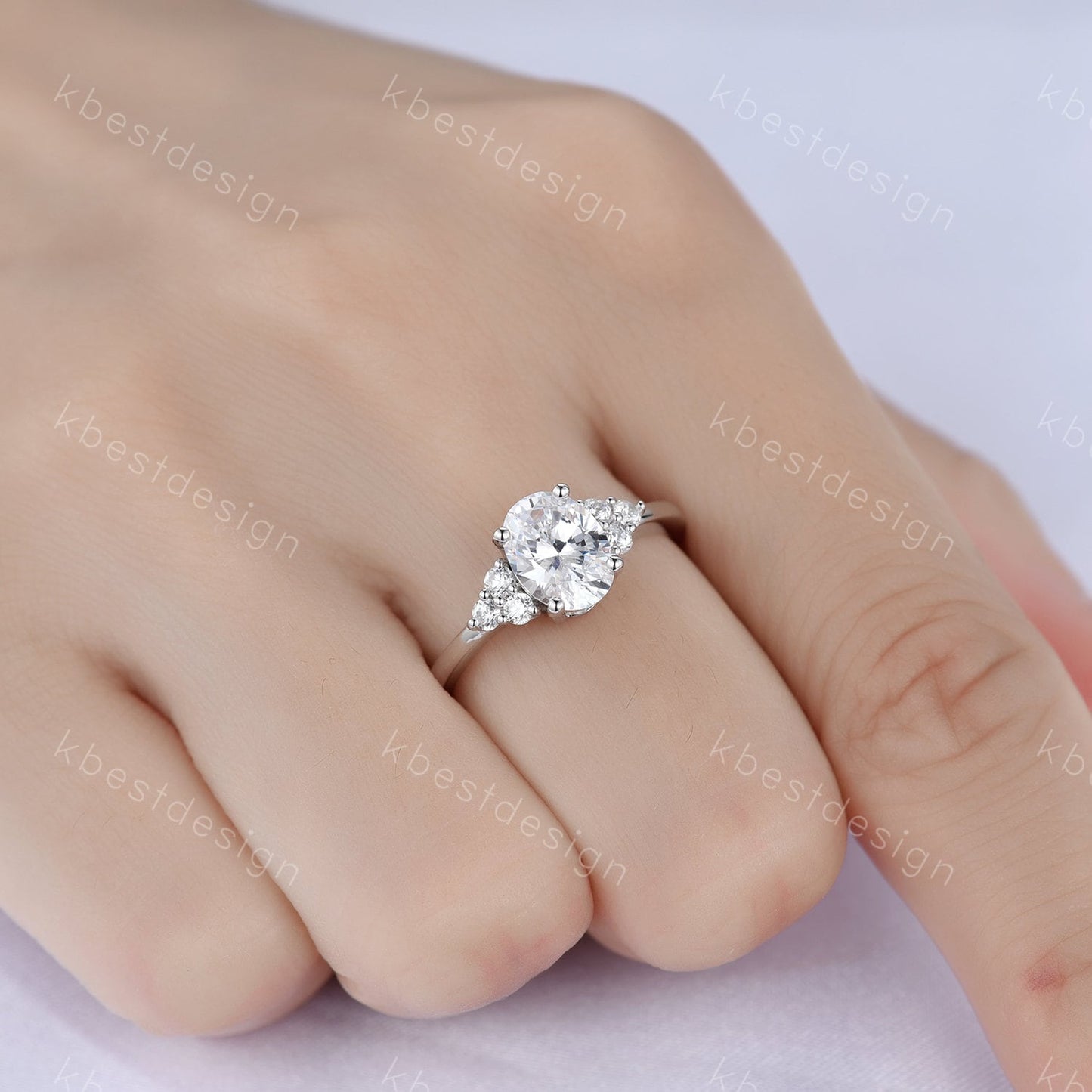 1.50 CT Oval Diamond Engagement Ring, Cluster Three Stone Anniversary Ring, 925 Sterling Silver Ring, Diamond Simulant, Anniversary Ring