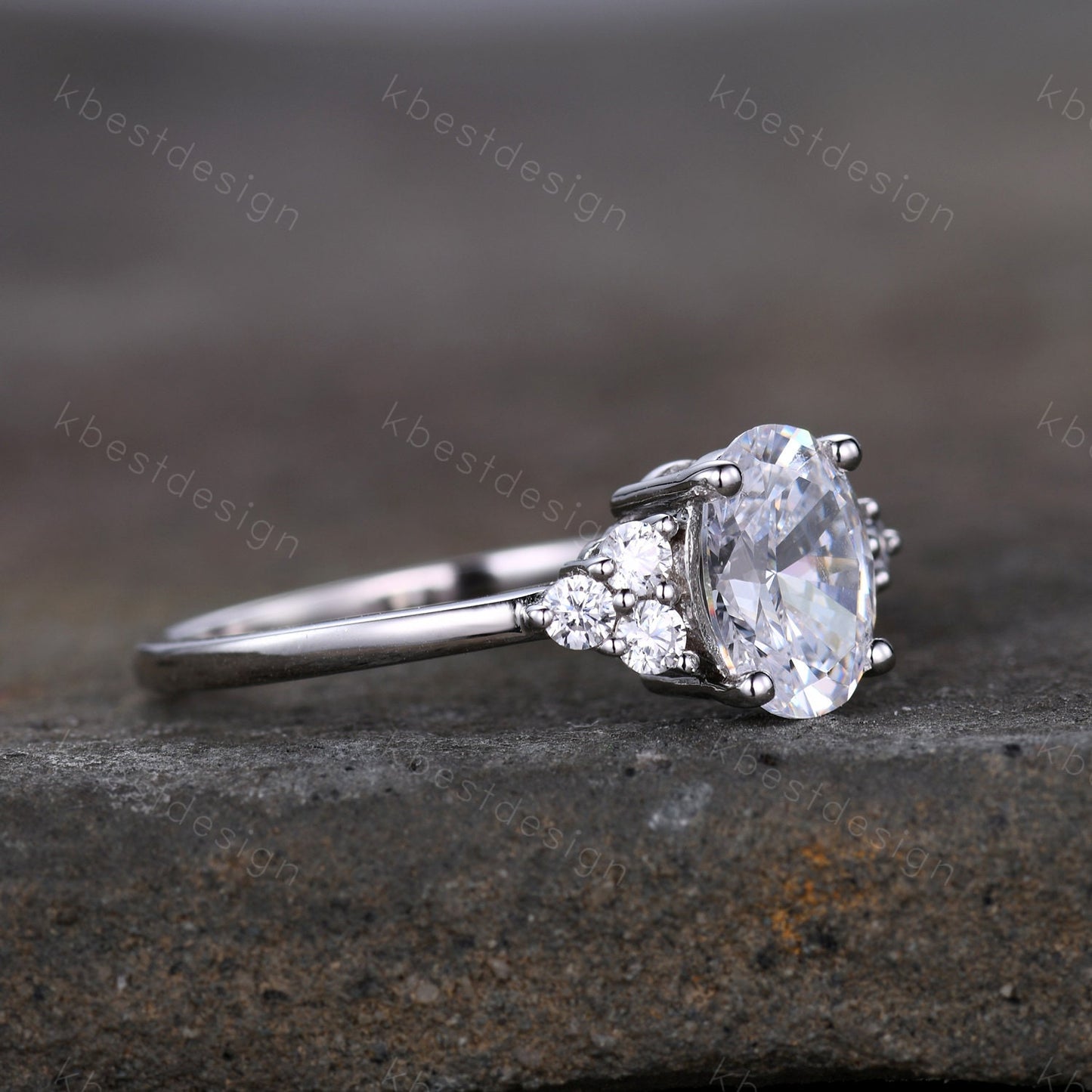 1.50 CT Oval Diamond Engagement Ring, Cluster Three Stone Anniversary Ring, 925 Sterling Silver Ring, Diamond Simulant, Anniversary Ring