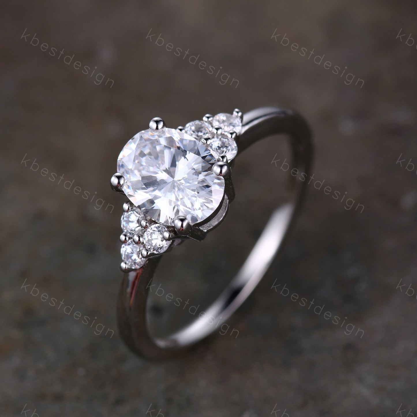 1.50 CT Oval Diamond Engagement Ring, Cluster Three Stone Anniversary Ring, 925 Sterling Silver Ring, Diamond Simulant, Anniversary Ring