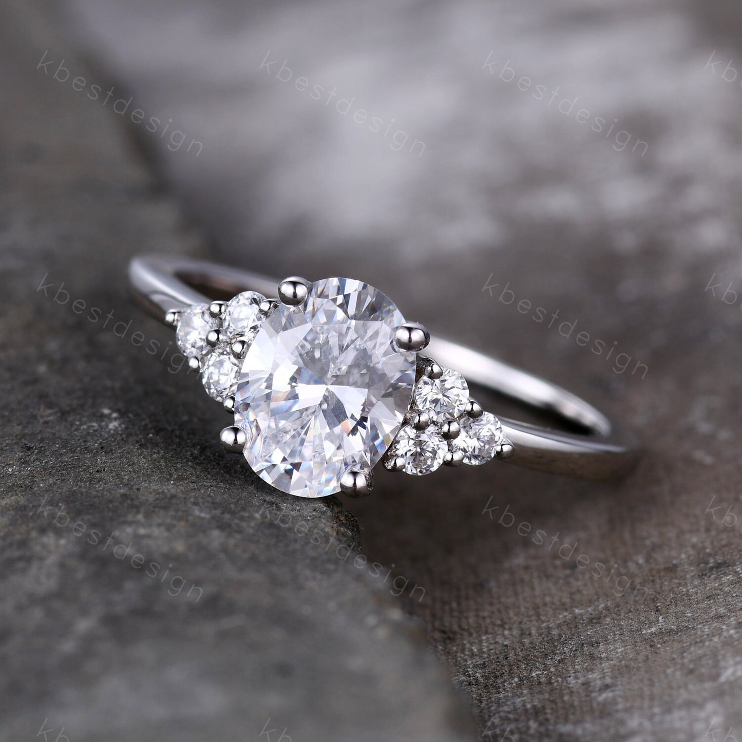 1.50 CT Oval Diamond Engagement Ring, Cluster Three Stone Anniversary Ring, 925 Sterling Silver Ring, Diamond Simulant, Anniversary Ring