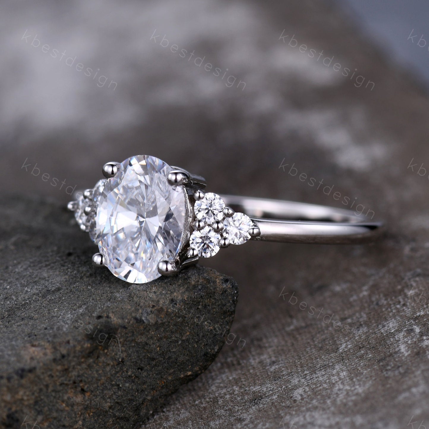 1.50 CT Oval Diamond Engagement Ring, Cluster Three Stone Anniversary Ring, 925 Sterling Silver Ring, Diamond Simulant, Anniversary Ring