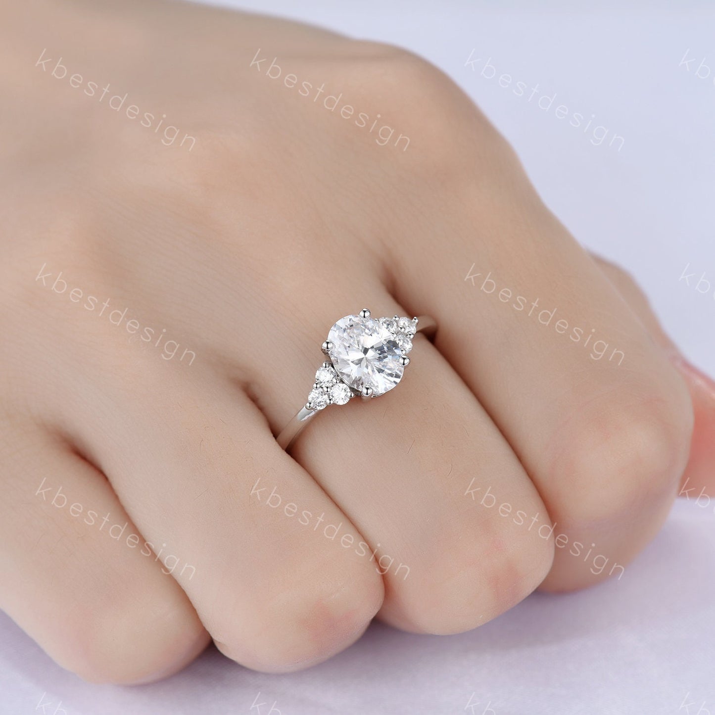1.50 CT Oval Diamond Engagement Ring, Cluster Three Stone Anniversary Ring, 925 Sterling Silver Ring, Diamond Simulant, Anniversary Ring