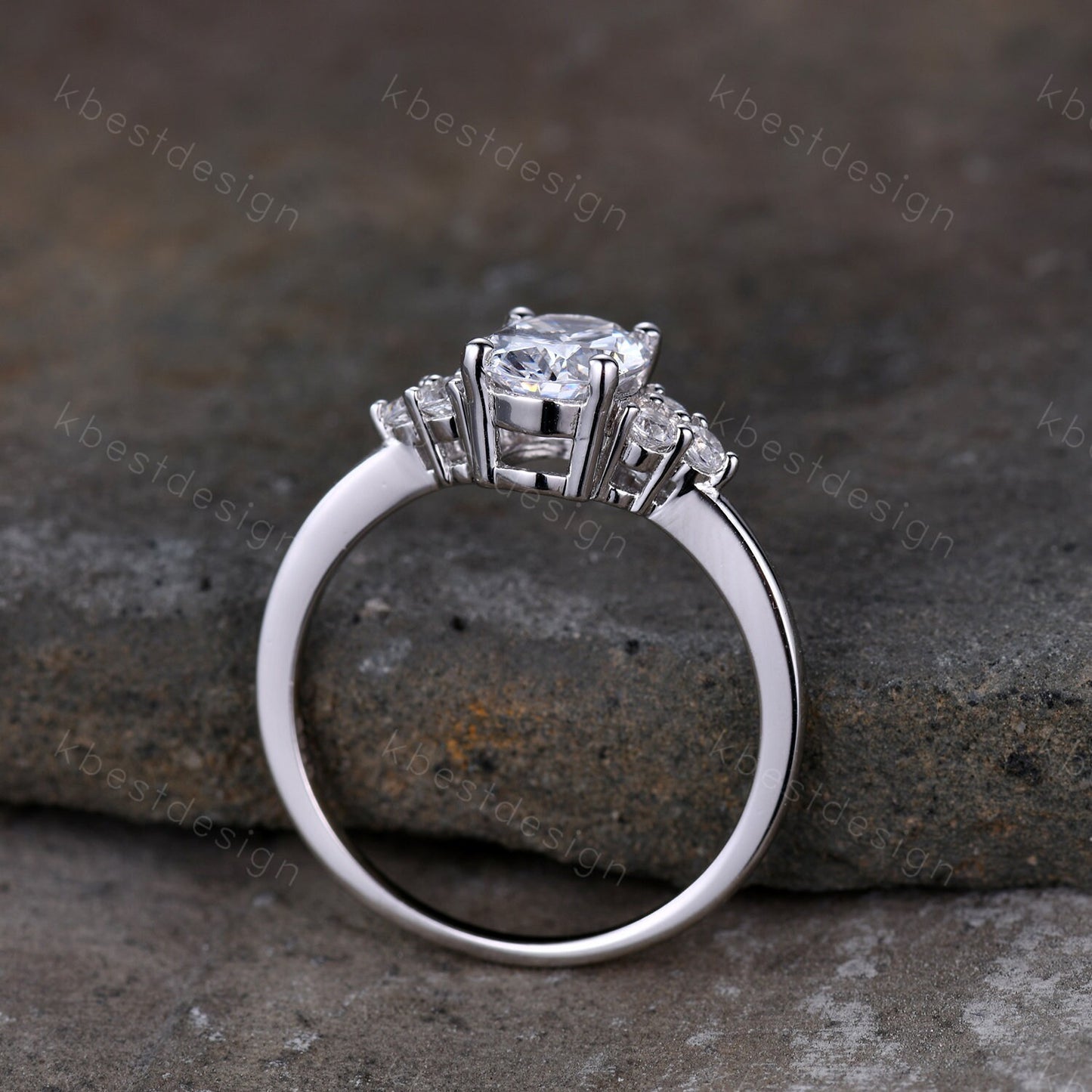 1.50 CT Oval Diamond Engagement Ring, Cluster Three Stone Anniversary Ring, 925 Sterling Silver Ring, Diamond Simulant, Anniversary Ring