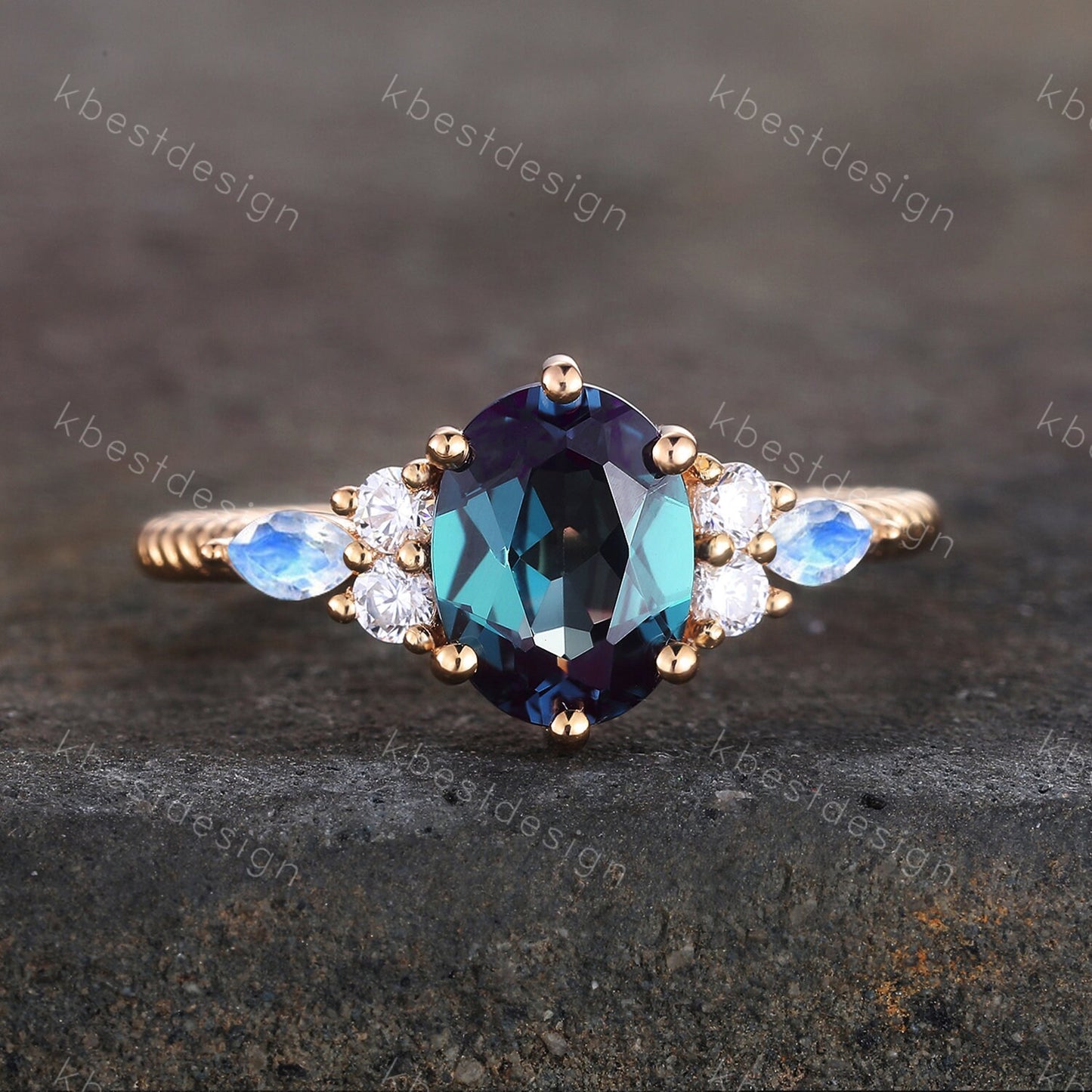 14K gold ring Alexandrite ring for women vintage Alexandrite engagement ring marquise cut Moonstone ring Unique twist wedding band