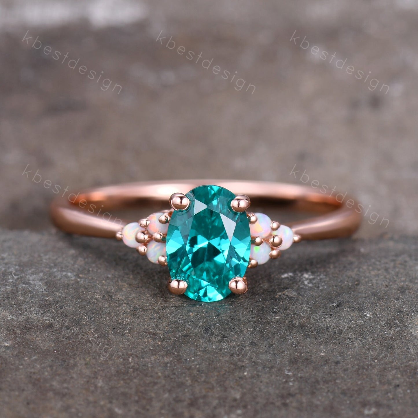 Unique Garnet Engagement Ring / Garnet Opal Wedding Ring / Yttrium Aluminum Garnet Ring / Dainty Opal Cluster Bridal Promise Ring/Rose Gold