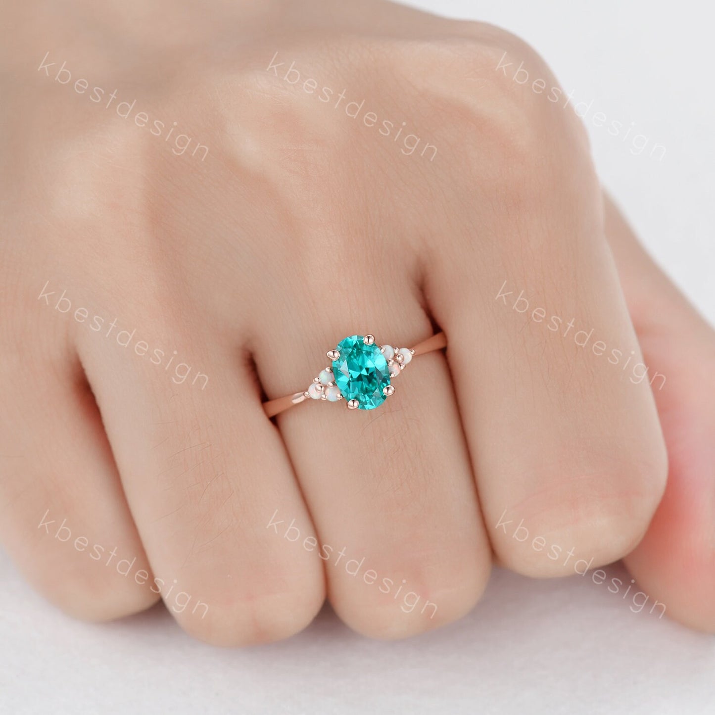 Unique Garnet Engagement Ring / Garnet Opal Wedding Ring / Yttrium Aluminum Garnet Ring / Dainty Opal Cluster Bridal Promise Ring/Rose Gold