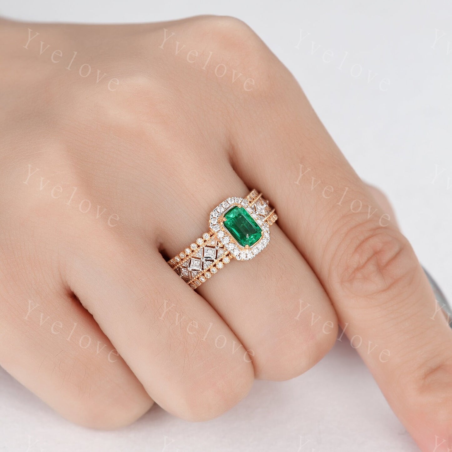0.7ct Natural Emerald Engagement Ring Diamond Wedding Band Emerald Gemstone Women Bridal Ring Statement Ring Anniversary Ring Christmas Gift