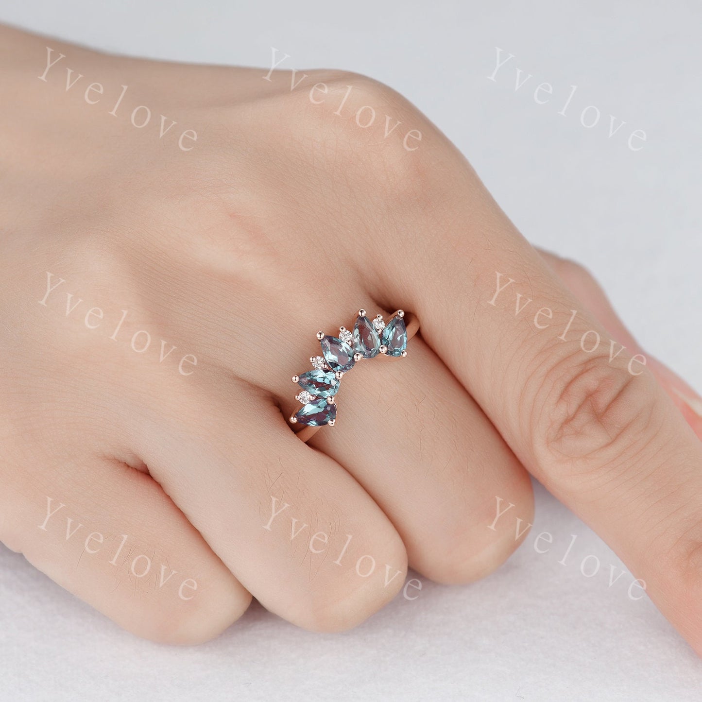 Alexandrite wedding band,Statement ring, Curved wedding ring, Unique Stacking ring, Alexandrite diamond ring, Matching band, Women Jewelry