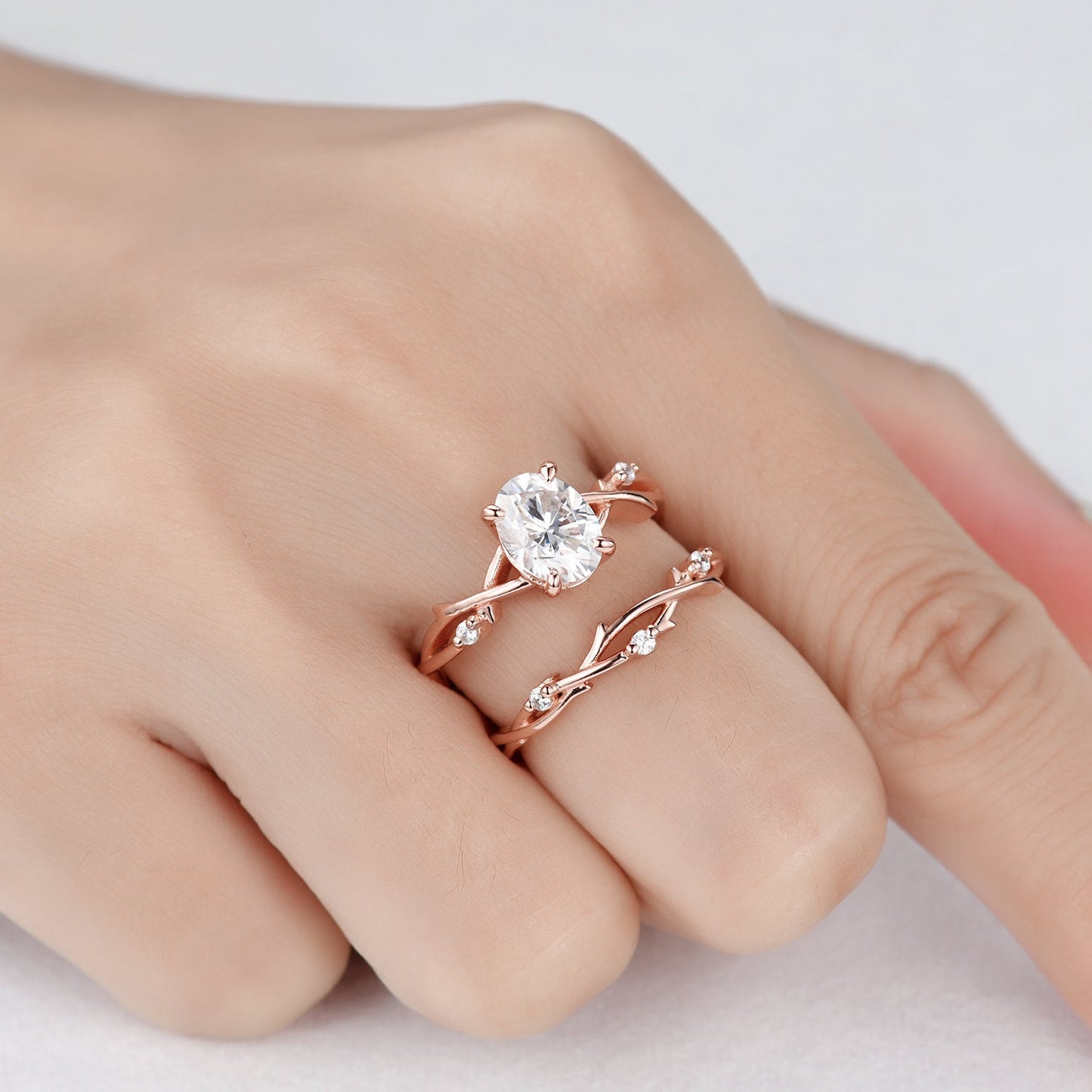 Twig Moissanite Engagement Ring,Oval Vintage Leaf Diamond Ring,Branch Ring Rose Gold,Twisted Ring,Promise Bridal Ring,Women Dainty Ring Gift