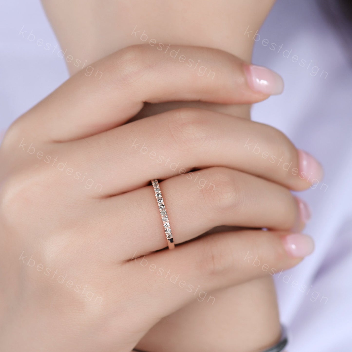 Dainty Thin 1.5mm Salt and Pepper Diamond Wedding Band Rose Gold Half Eternity Diamond Ring Delicate Stacking Matching Anniversary Gift