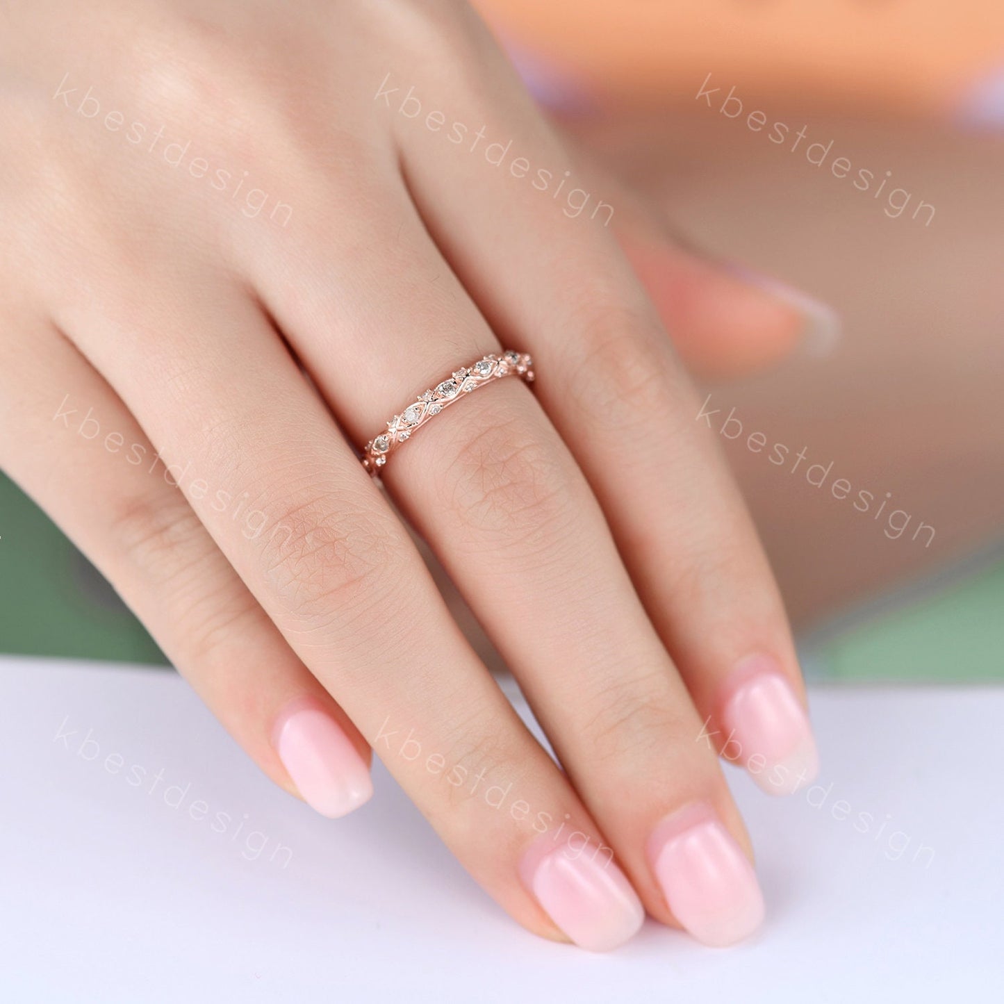 Vintage Rose gold Natural Diamond wedding band Unique Salt and pepper diamond wedding band Half Eternity Stacking Matching band Gift for Her