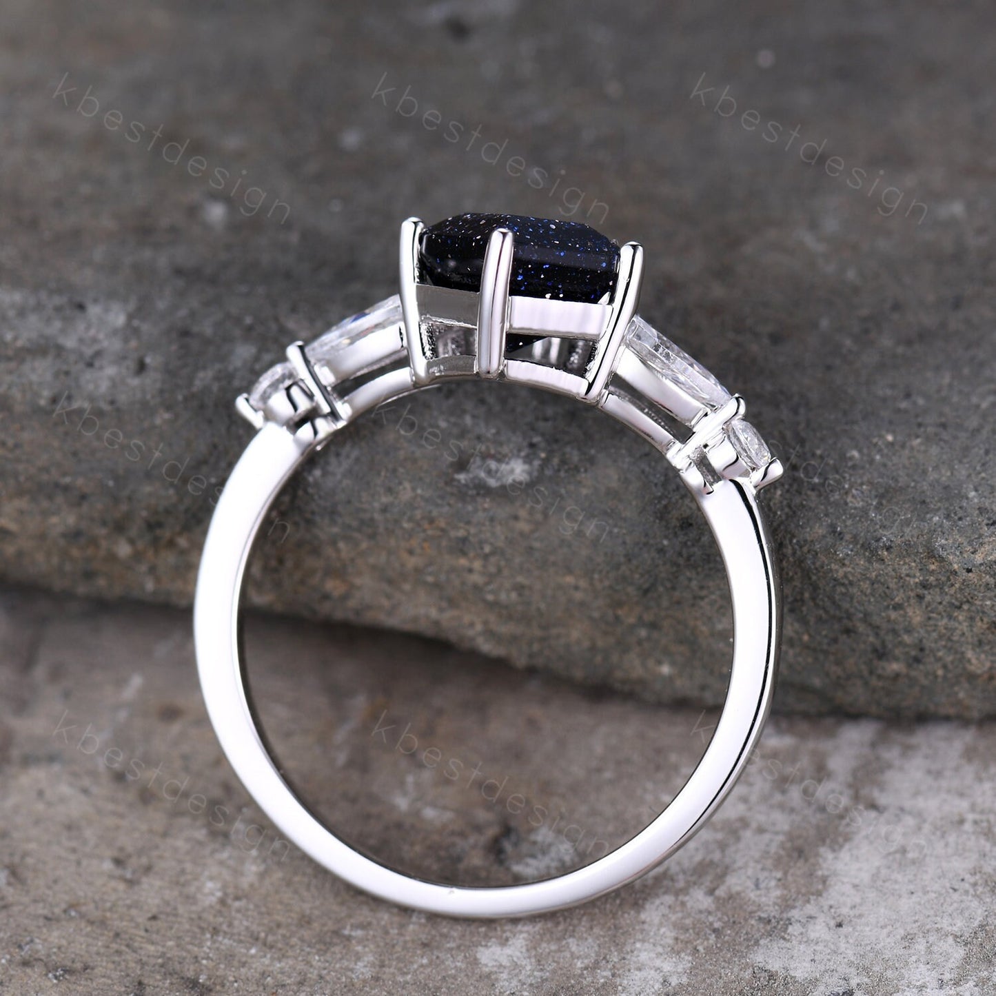 Kite cut blue sandstone engagement ring unique pear shaped diamond wedding ring for women sterling silver ring promise ring gift for her