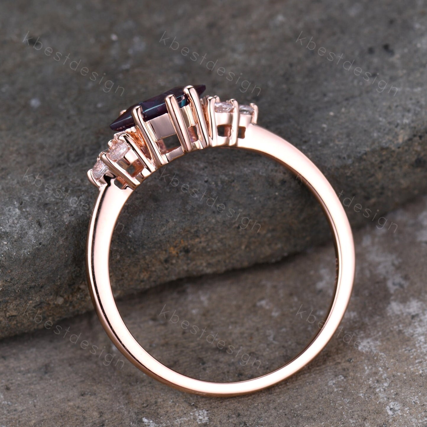 Princess cut Alexandrite ring rose gold ring for women vintage unique Alexandrite engagement ring art deco cluster bridal promise ring