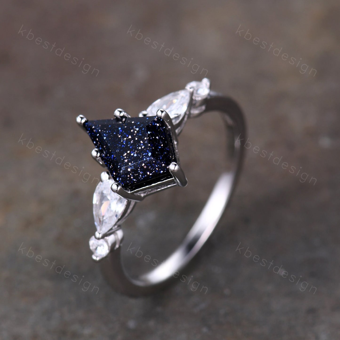 Kite cut blue sandstone engagement ring unique pear shaped diamond wedding ring for women sterling silver ring promise ring gift for her