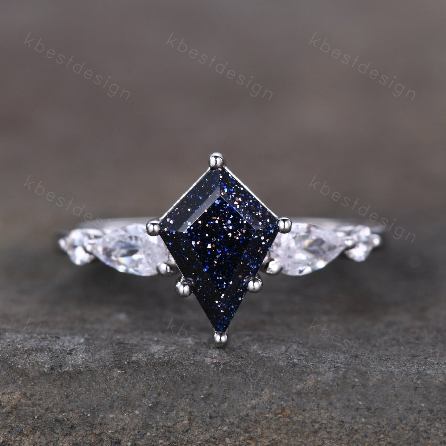 Kite cut blue sandstone engagement ring unique pear shaped diamond wedding ring for women sterling silver ring promise ring gift for her