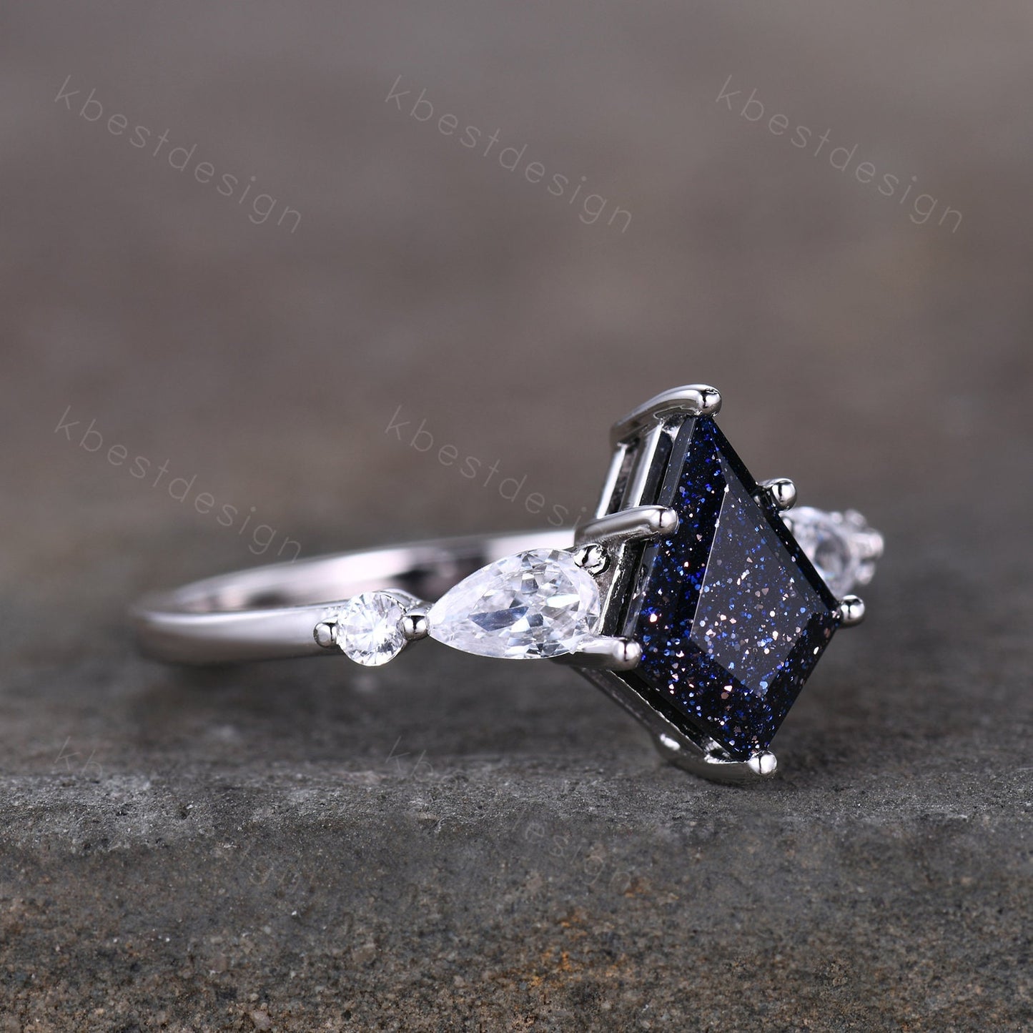 Kite cut blue sandstone engagement ring unique pear shaped diamond wedding ring for women sterling silver ring promise ring gift for her