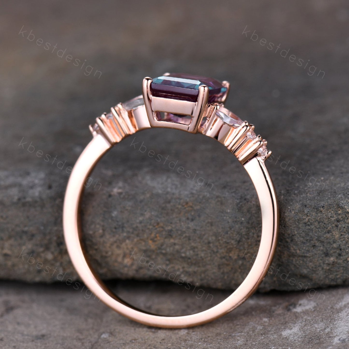 Emerald cut Alexandrite ring rose gold ring for women vintage unique Alexandrite engagement ring pear moonstone wedding ring Promise ring