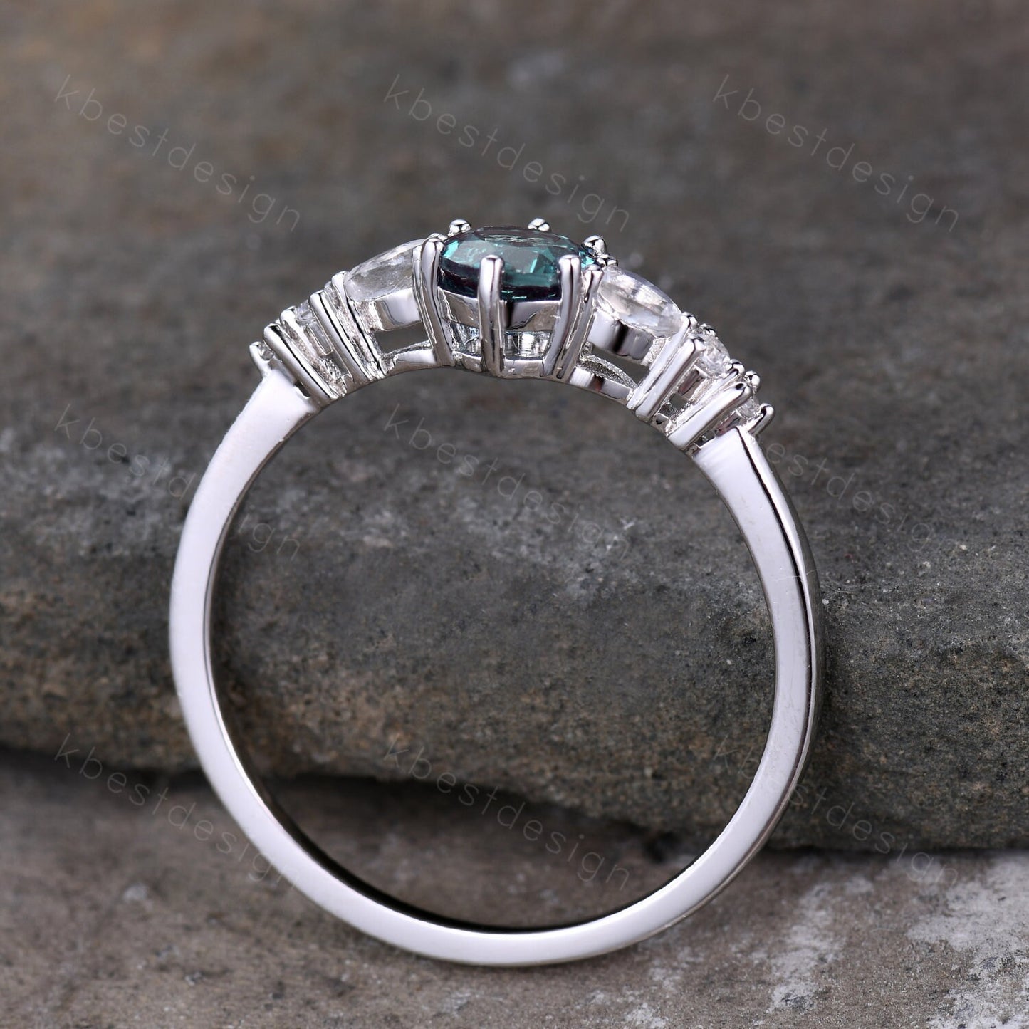 Dainty Alexandrite Engagement Ring Unique Pear Shaped Moonstone Bridal Wedding Ring June Birthstone Ring Sterling Silver Ring Promise Ring