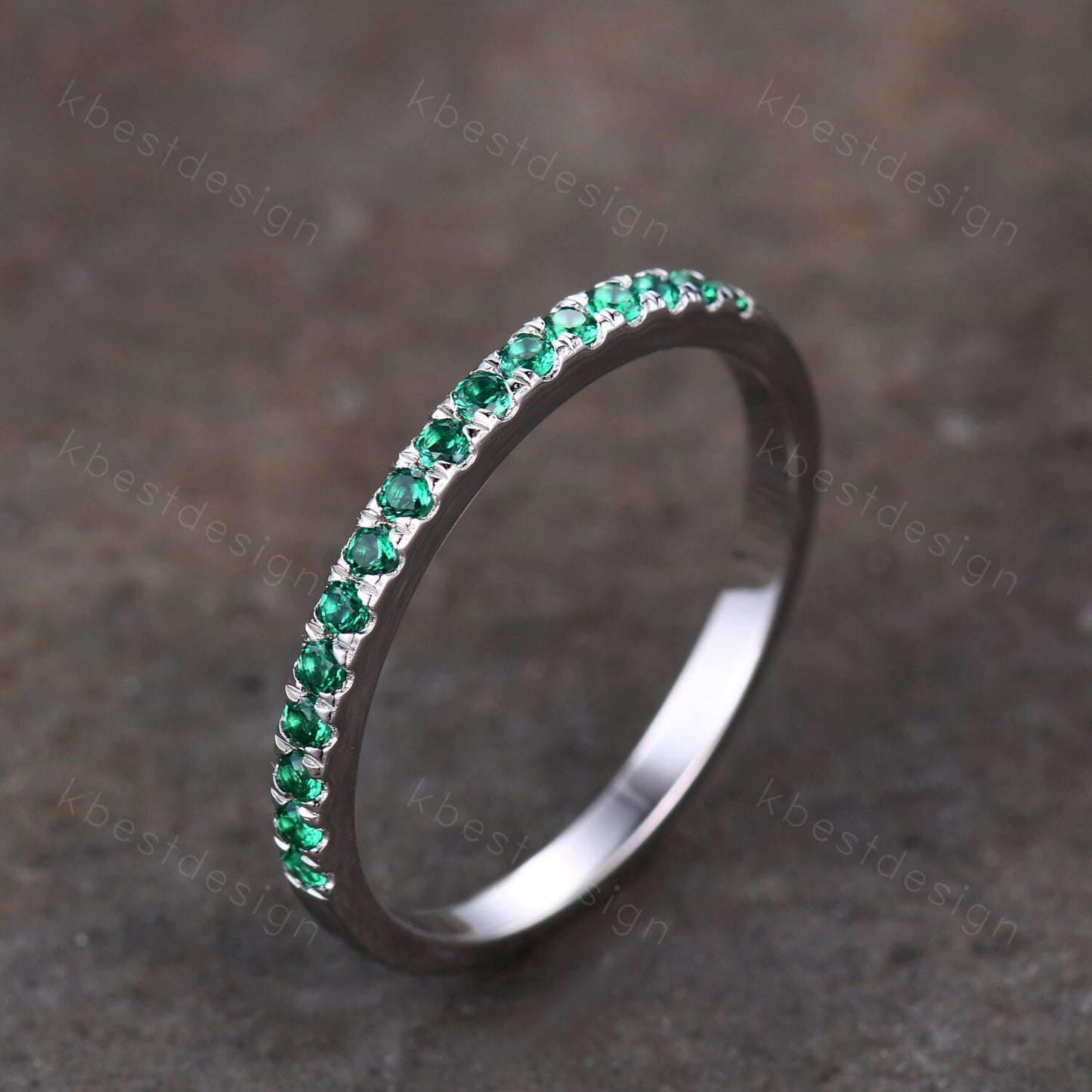 Half Eternity Emerald Wedding Band 925 Sterling Silver Ring May Birthstone Ring Emerald Stacking Matching Band Dainty Ring Anniversary Gift