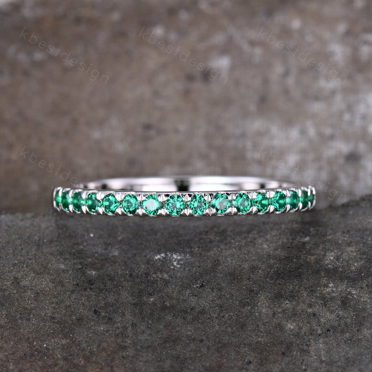 Half Eternity Emerald Wedding Band 925 Sterling Silver Ring May Birthstone Ring Emerald Stacking Matching Band Dainty Ring Anniversary Gift