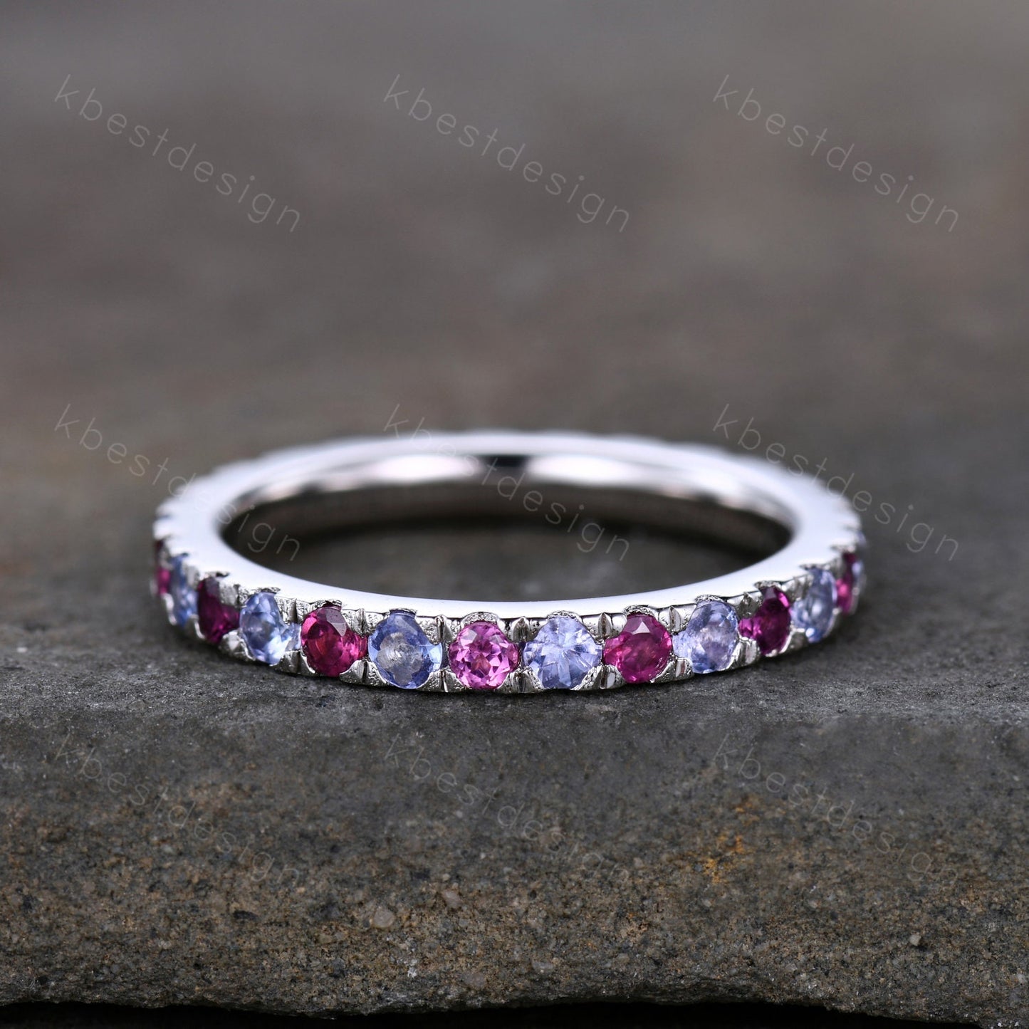Eternity Band, Tanzanite Eternity Wedding Band, Tanzanite and Pink Tourmaline Wedding Band, Stacking Ring, Matching Band, Anniversary Ring