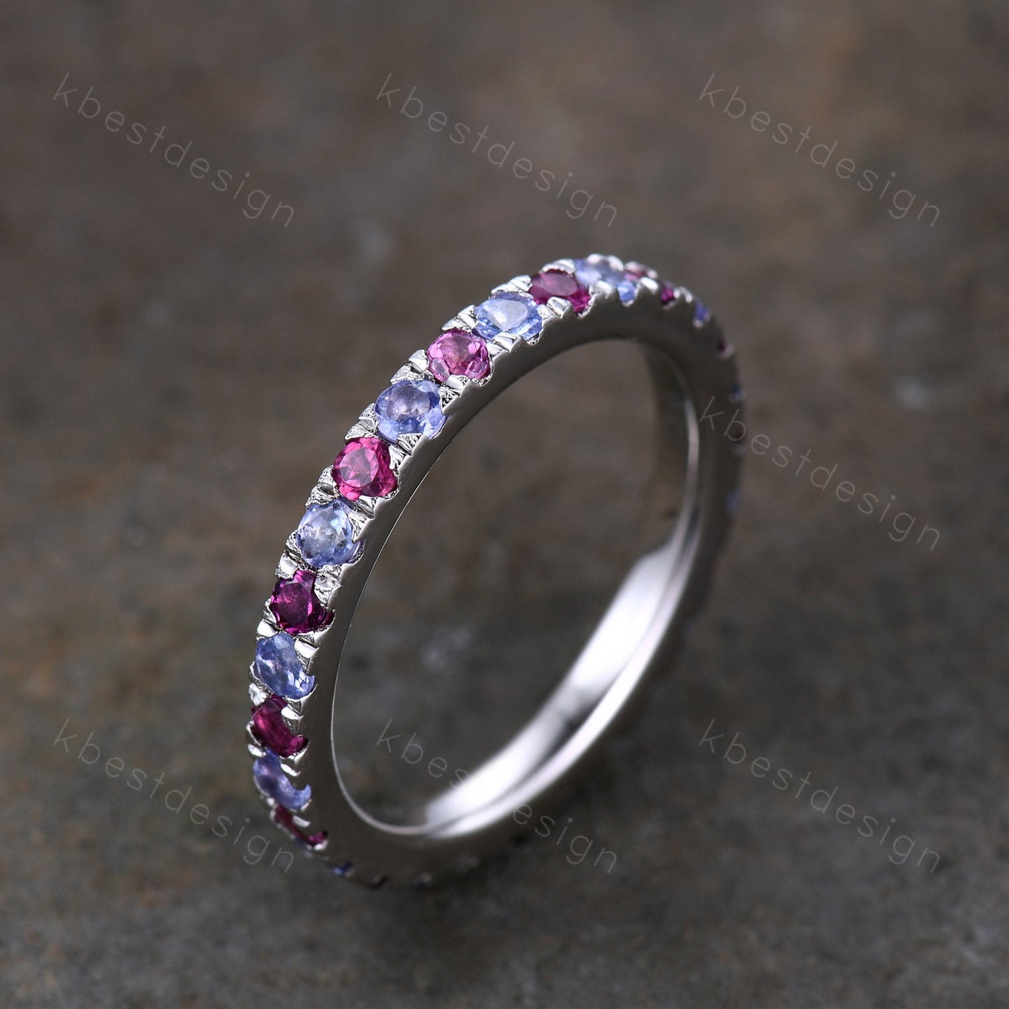 Eternity Band, Tanzanite Eternity Wedding Band, Tanzanite and Pink Tourmaline Wedding Band, Stacking Ring, Matching Band, Anniversary Ring