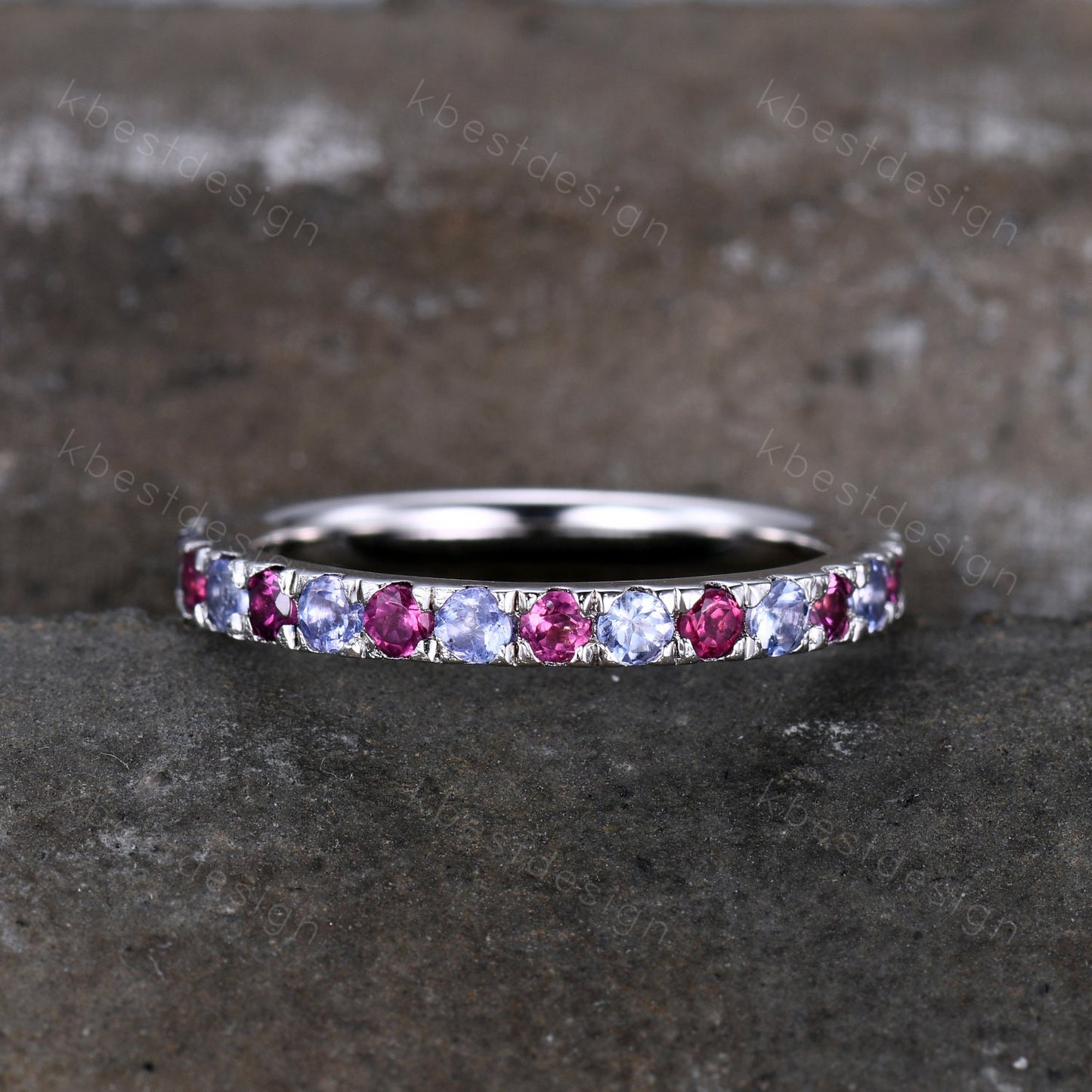 Eternity Band, Tanzanite Eternity Wedding Band, Tanzanite and Pink Tourmaline Wedding Band, Stacking Ring, Matching Band, Anniversary Ring