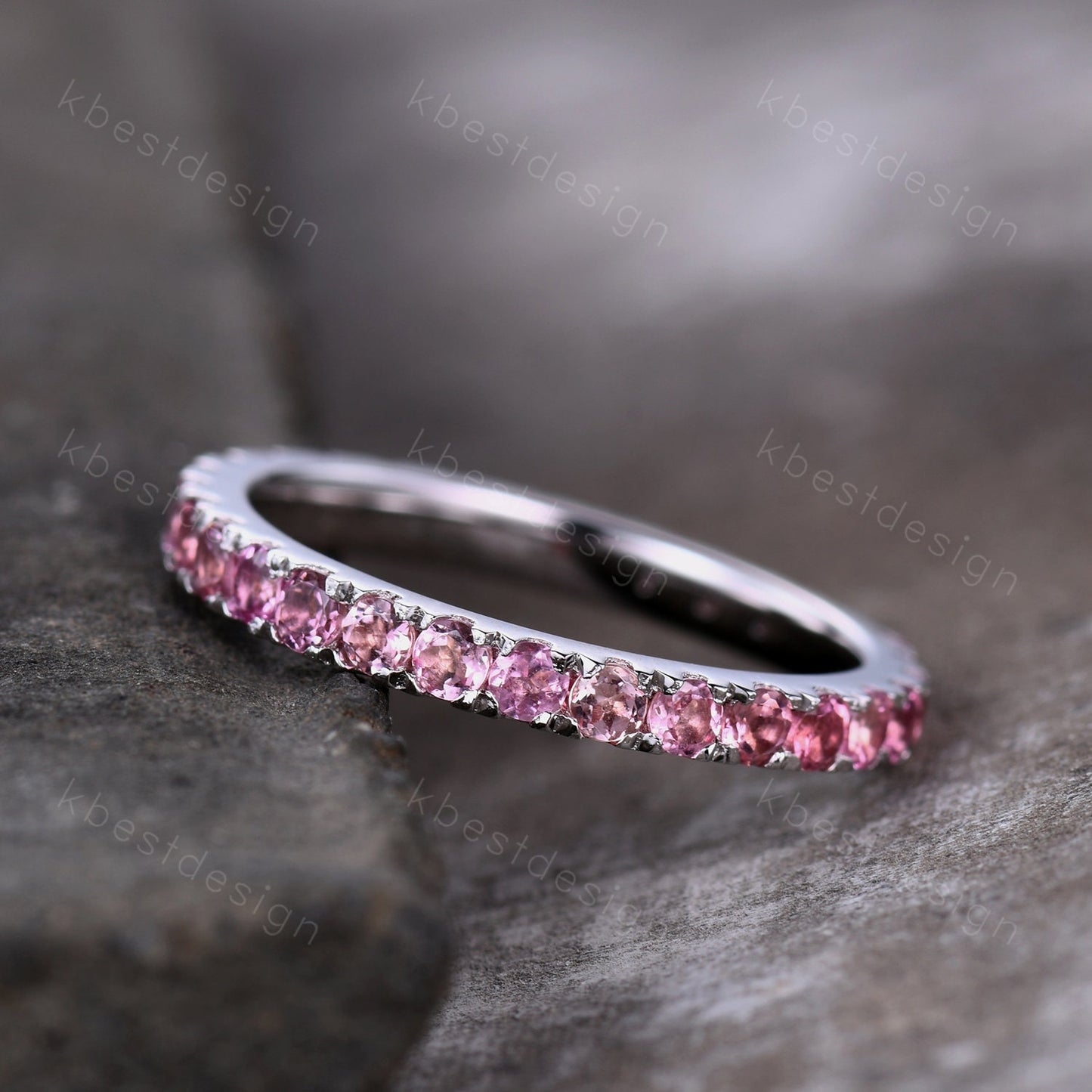 Pink Tourmaline Wedding Band, Full Eternity Band, Natural Tourmaline Wedding Band, Stacking Matching Band Anniversary Ring Gift For Her