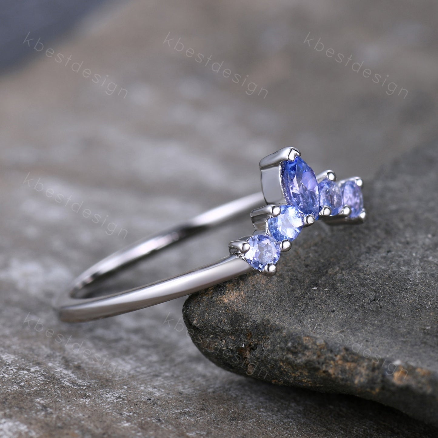 Curved Tanzanite Wedding Band/ Marquise Cut Tanzanite Stacking Band/ Sterling Silver Ring/ Unique Matching Band/ Anniversary Gift for Her