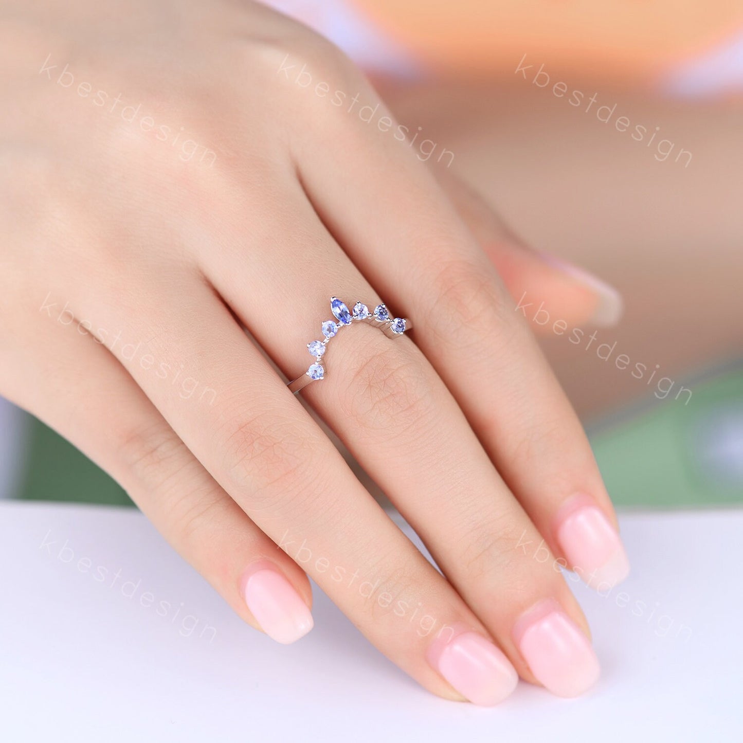 Natural Tanzanite Wedding Band, Curved Tanzanite Wedding Stacking Band, Marquise Cut Tanzanite Curved Band, Wedding Ring, Anniversary Ring