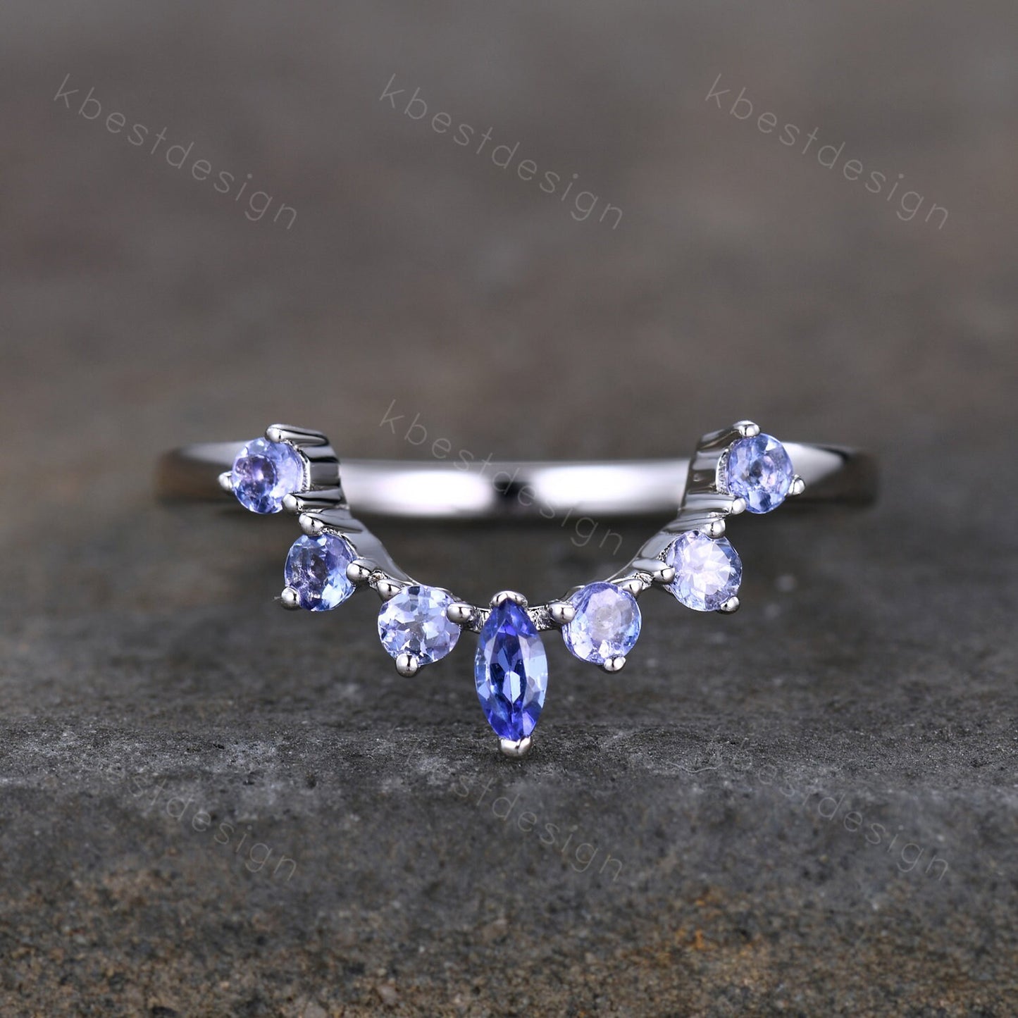 Natural Tanzanite Wedding Band, Curved Tanzanite Wedding Stacking Band, Marquise Cut Tanzanite Curved Band, Wedding Ring, Anniversary Ring