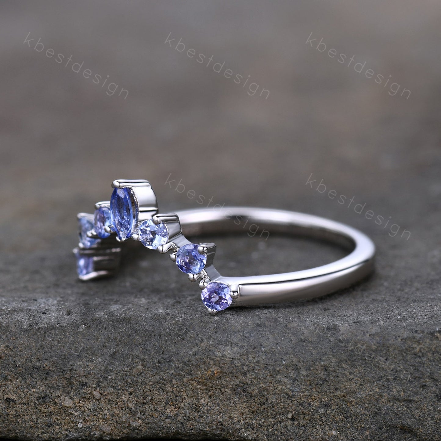 Natural Tanzanite Wedding Band, Curved Tanzanite Wedding Stacking Band, Marquise Cut Tanzanite Curved Band, Wedding Ring, Anniversary Ring