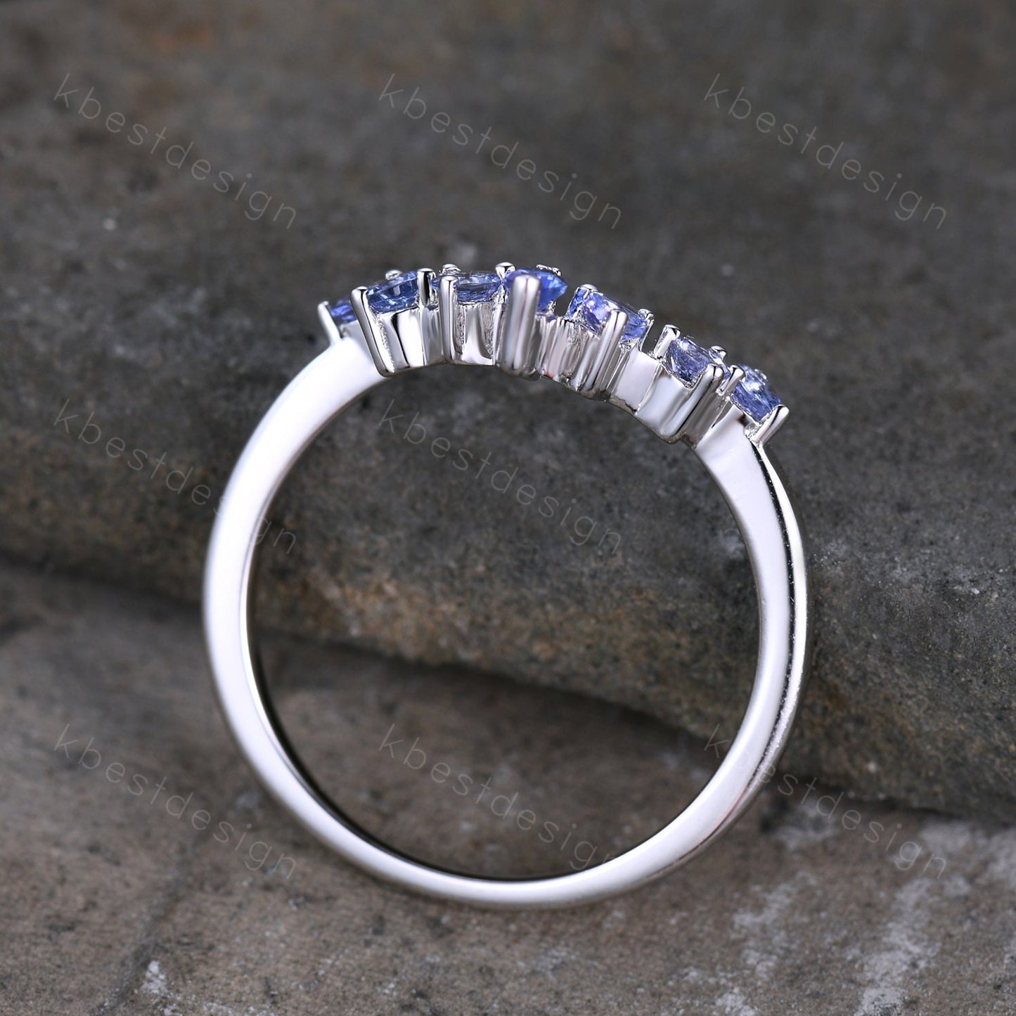 Natural Tanzanite Wedding Band, Curved Tanzanite Wedding Stacking Band, Marquise Cut Tanzanite Curved Band, Wedding Ring, Anniversary Ring