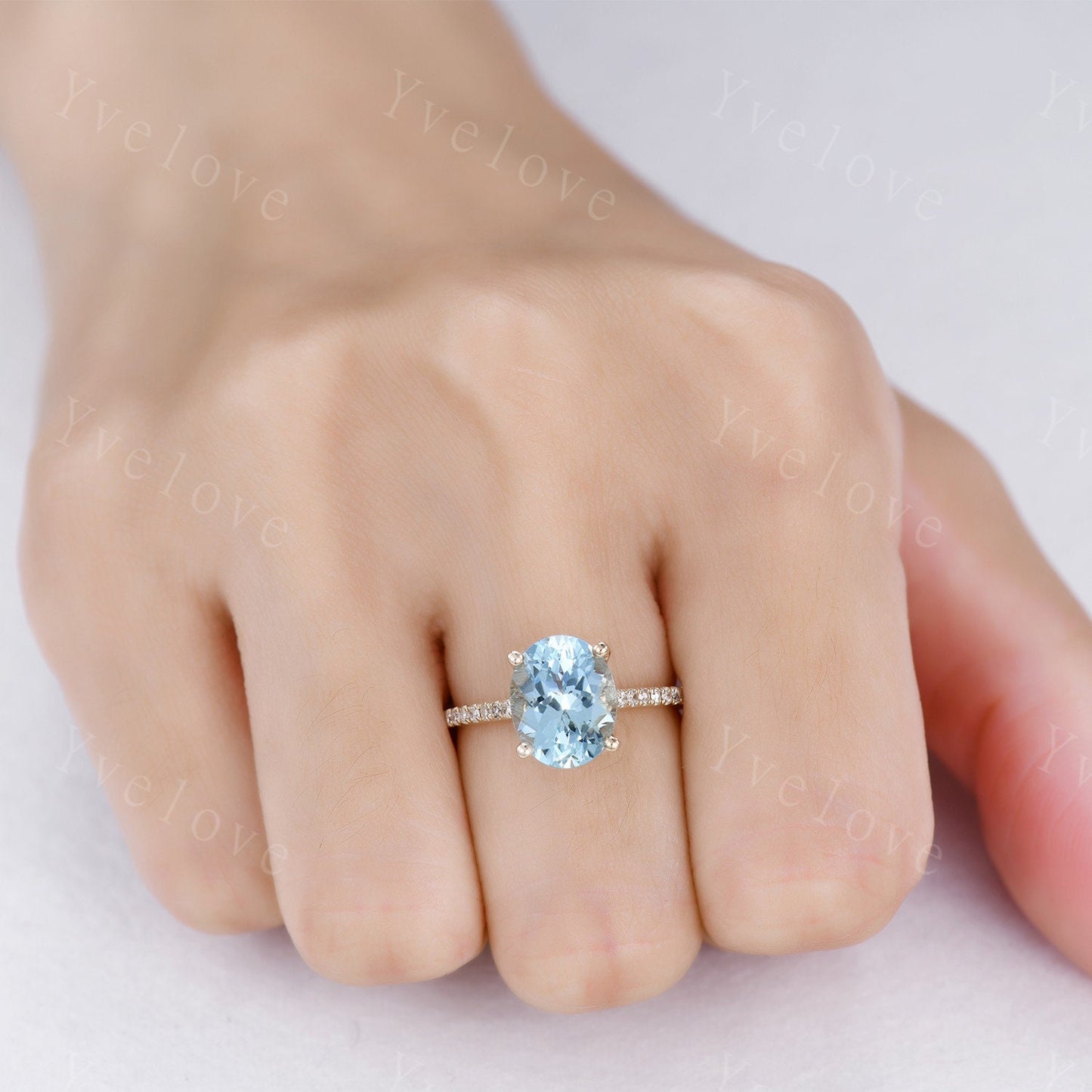 Aquamarine ring natural aquamarine engagement ring 8x10mm oval cut gemstone diamond thin band delicate jewelry custom ring 14k yellow gold