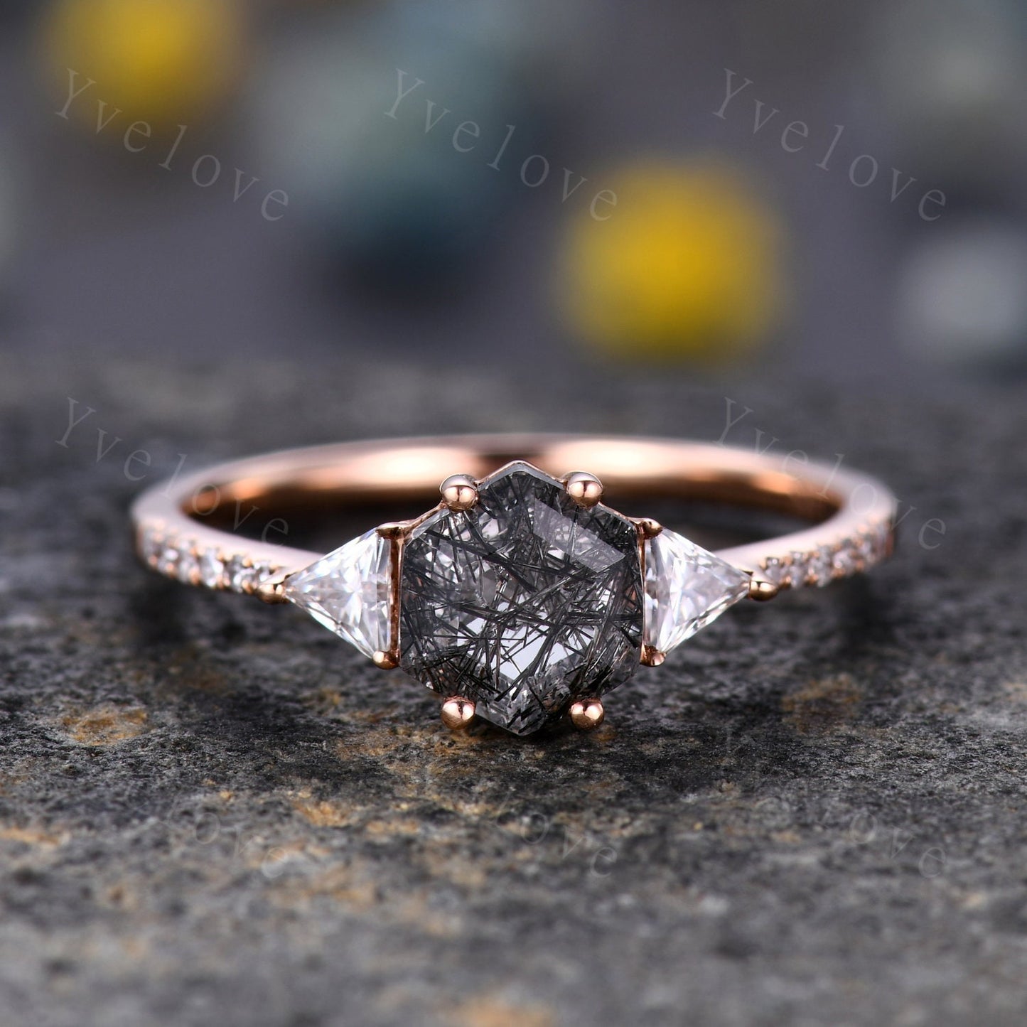 Hexagon Cut Moonstone Engagement Ring,Vingate Bridal Ring,925 Silver,Gothic Ring,Moissanite Anniversary Wedding Ring Birthday Gift for Her