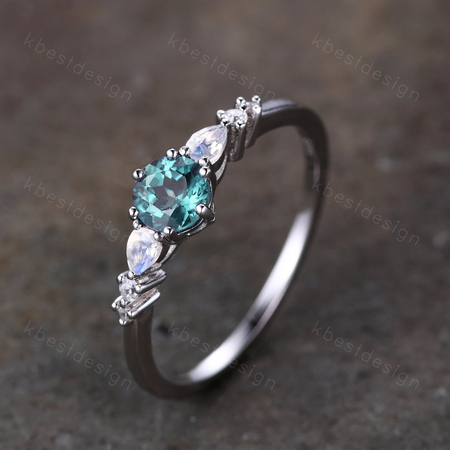 Dainty Alexandrite Engagement Ring Unique Pear Shaped Moonstone Bridal Wedding Ring June Birthstone Ring Sterling Silver Ring Promise Ring