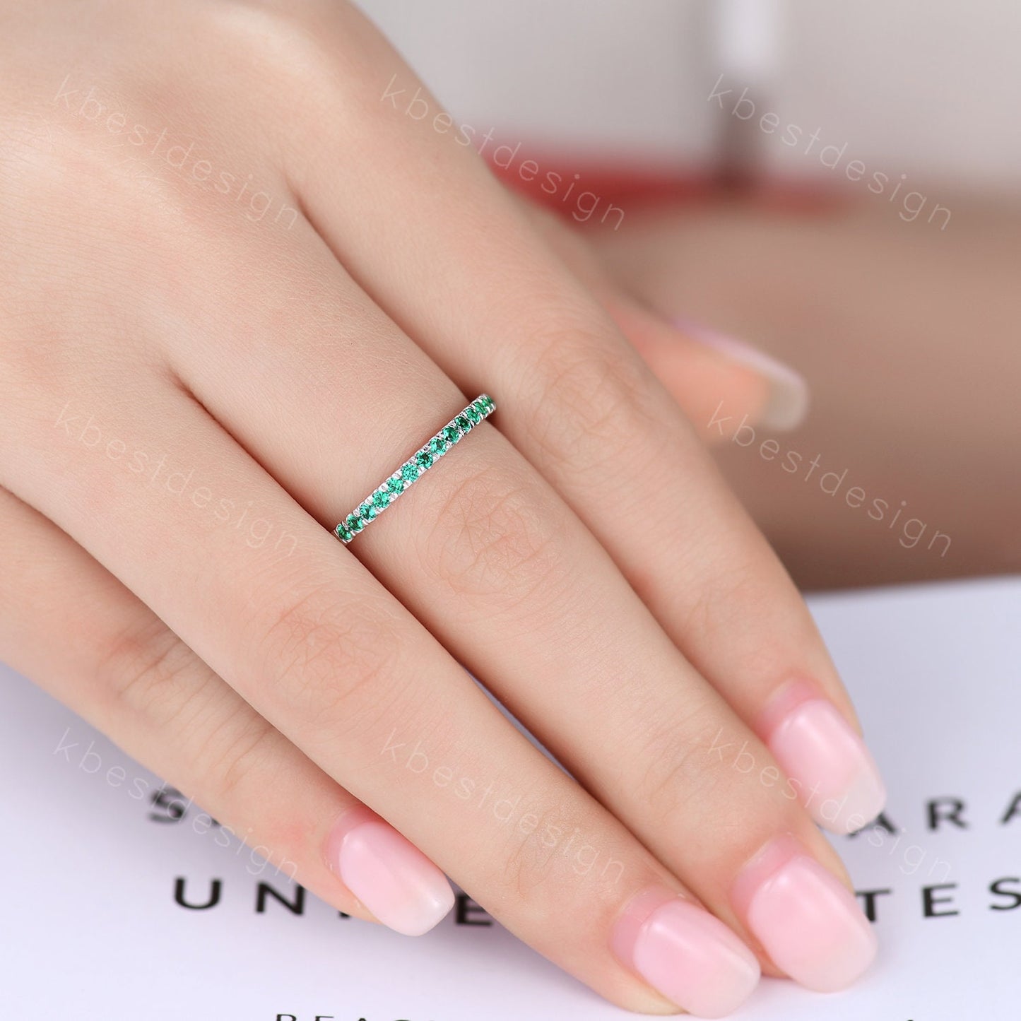 Half Eternity Emerald Wedding Band 925 Sterling Silver Ring May Birthstone Ring Emerald Stacking Matching Band Dainty Ring Anniversary Gift