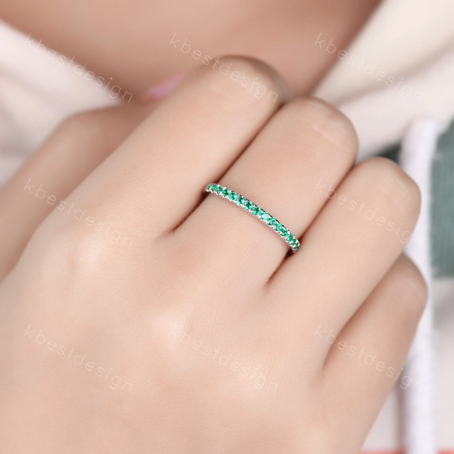 Half Eternity Emerald Wedding Band 925 Sterling Silver Ring May Birthstone Ring Emerald Stacking Matching Band Dainty Ring Anniversary Gift