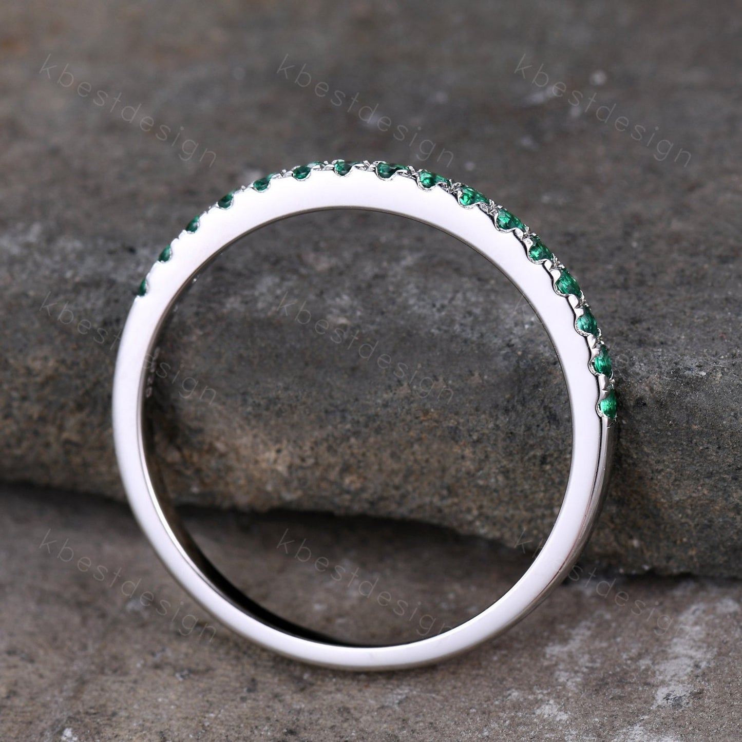 Half Eternity Emerald Wedding Band 925 Sterling Silver Ring May Birthstone Ring Emerald Stacking Matching Band Dainty Ring Anniversary Gift