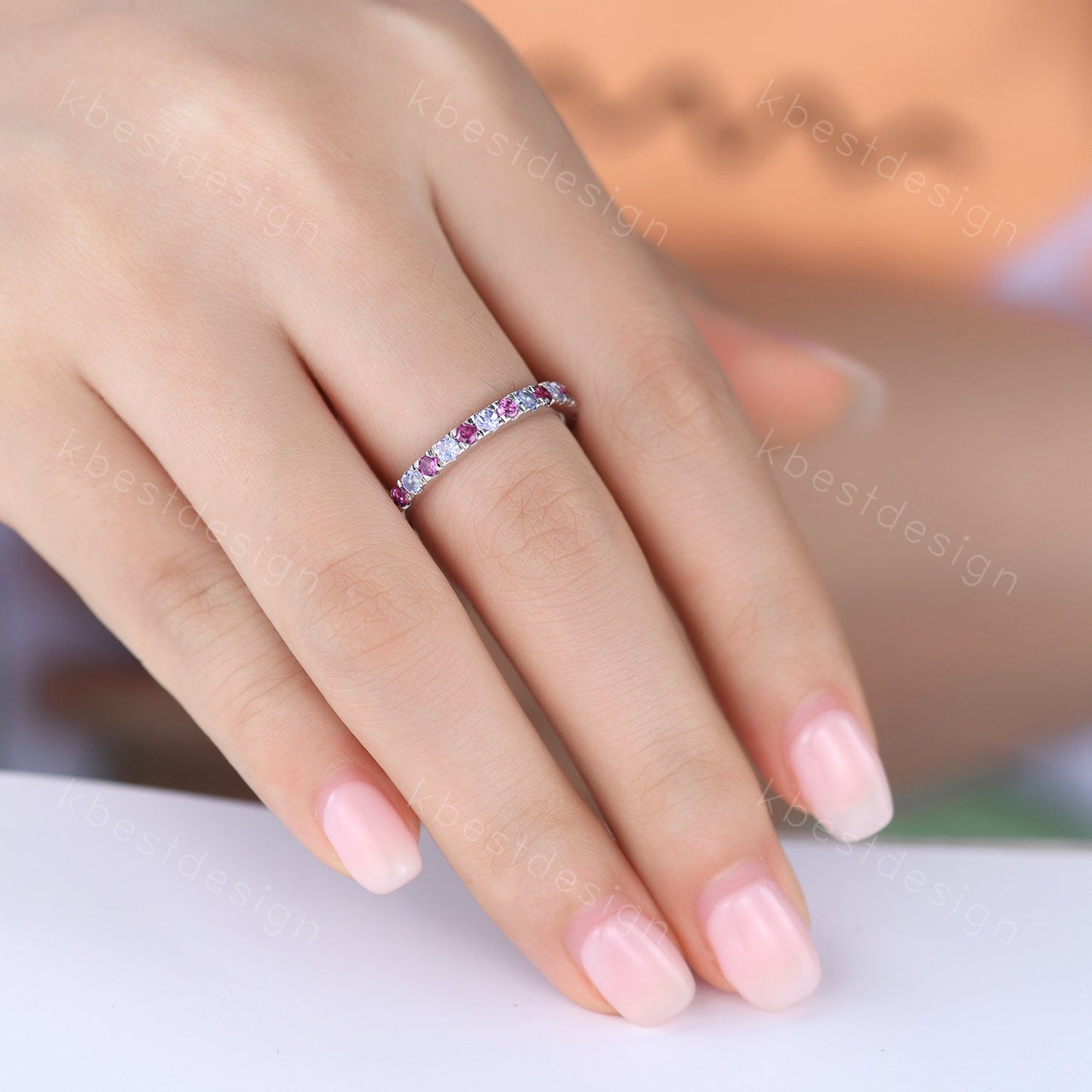 Eternity Band, Tanzanite Eternity Wedding Band, Tanzanite and Pink Tourmaline Wedding Band, Stacking Ring, Matching Band, Anniversary Ring