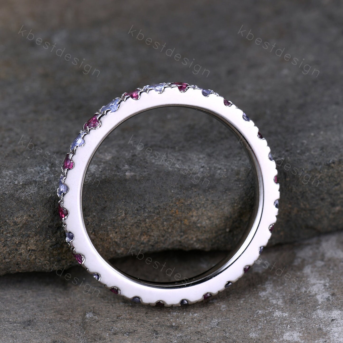 Eternity Band, Tanzanite Eternity Wedding Band, Tanzanite and Pink Tourmaline Wedding Band, Stacking Ring, Matching Band, Anniversary Ring