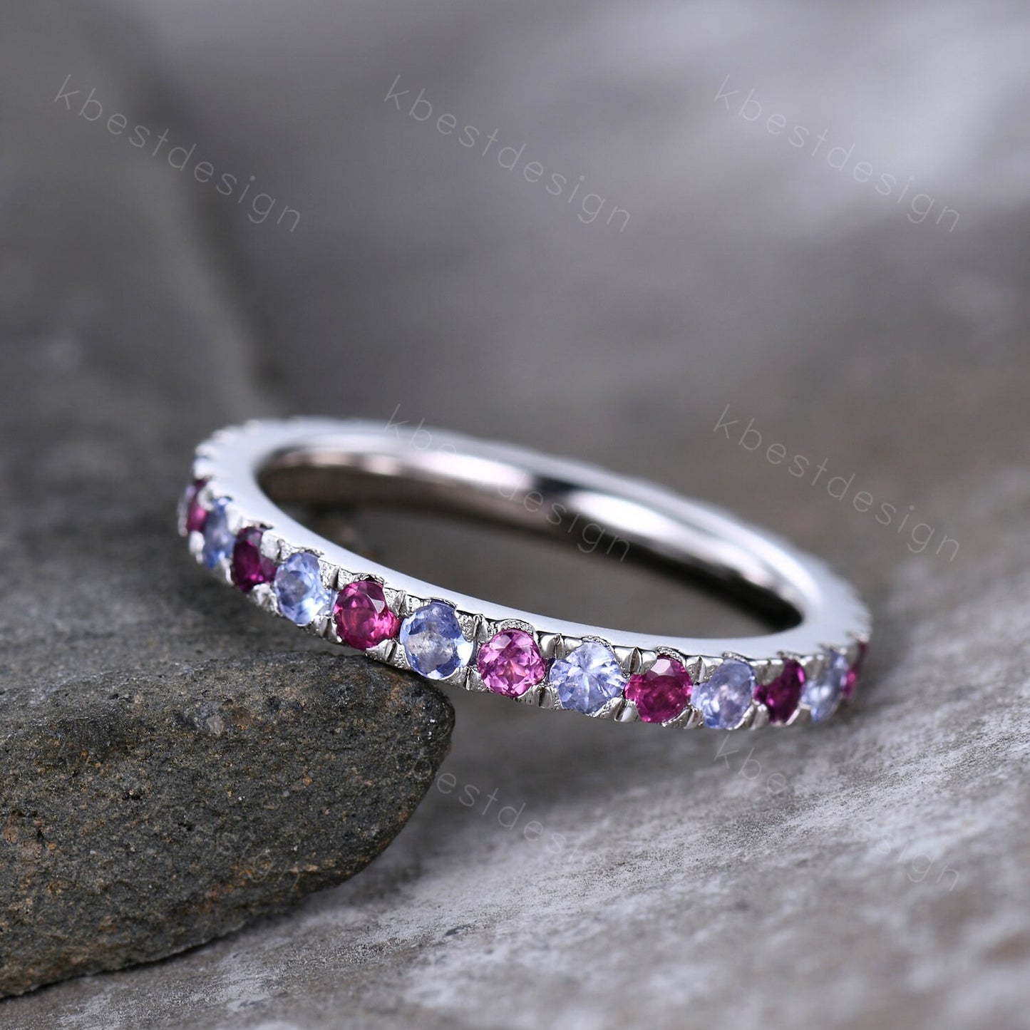 Eternity Band, Tanzanite Eternity Wedding Band, Tanzanite and Pink Tourmaline Wedding Band, Stacking Ring, Matching Band, Anniversary Ring
