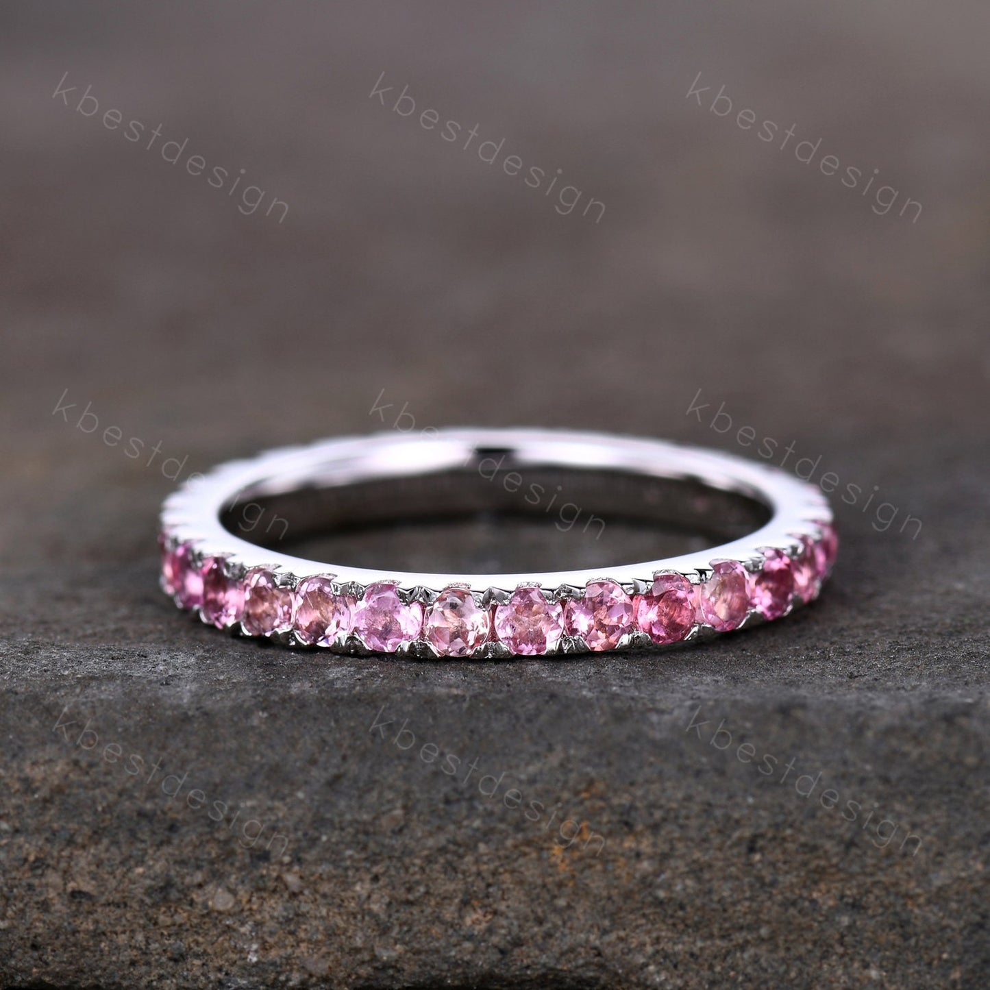 Pink Tourmaline Wedding Band, Full Eternity Band, Natural Tourmaline Wedding Band, Stacking Matching Band Anniversary Ring Gift For Her